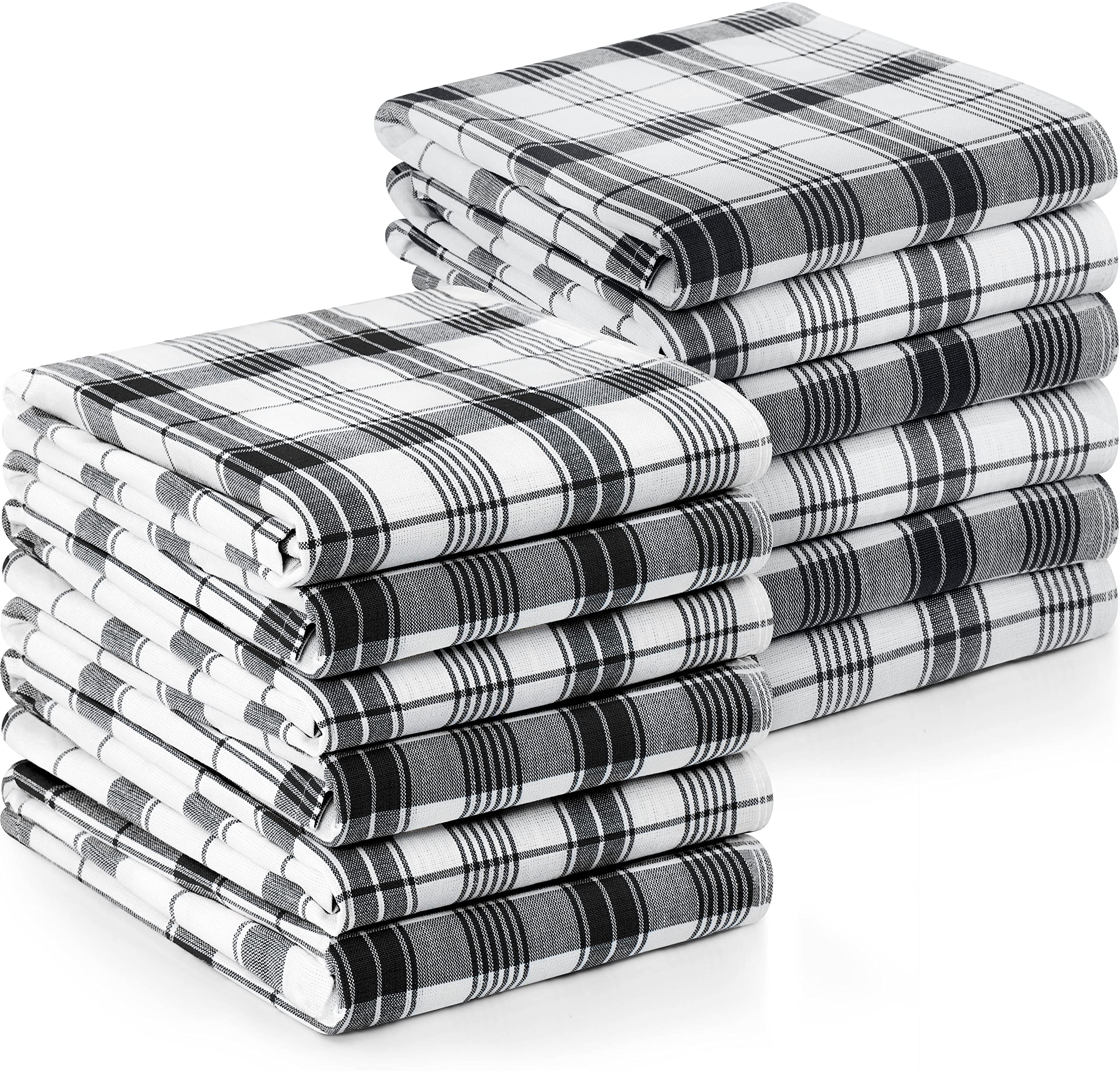 Utopia Towels 12-Pack Black & White Dish Towels - 15x25 Inch 100% Ring Spun Cotton Kitchen Towels | Super Absorbent, Reusable Cleaning & Tea Towels Set for Drying Dishes, Wiping Countertops & Hand Towels