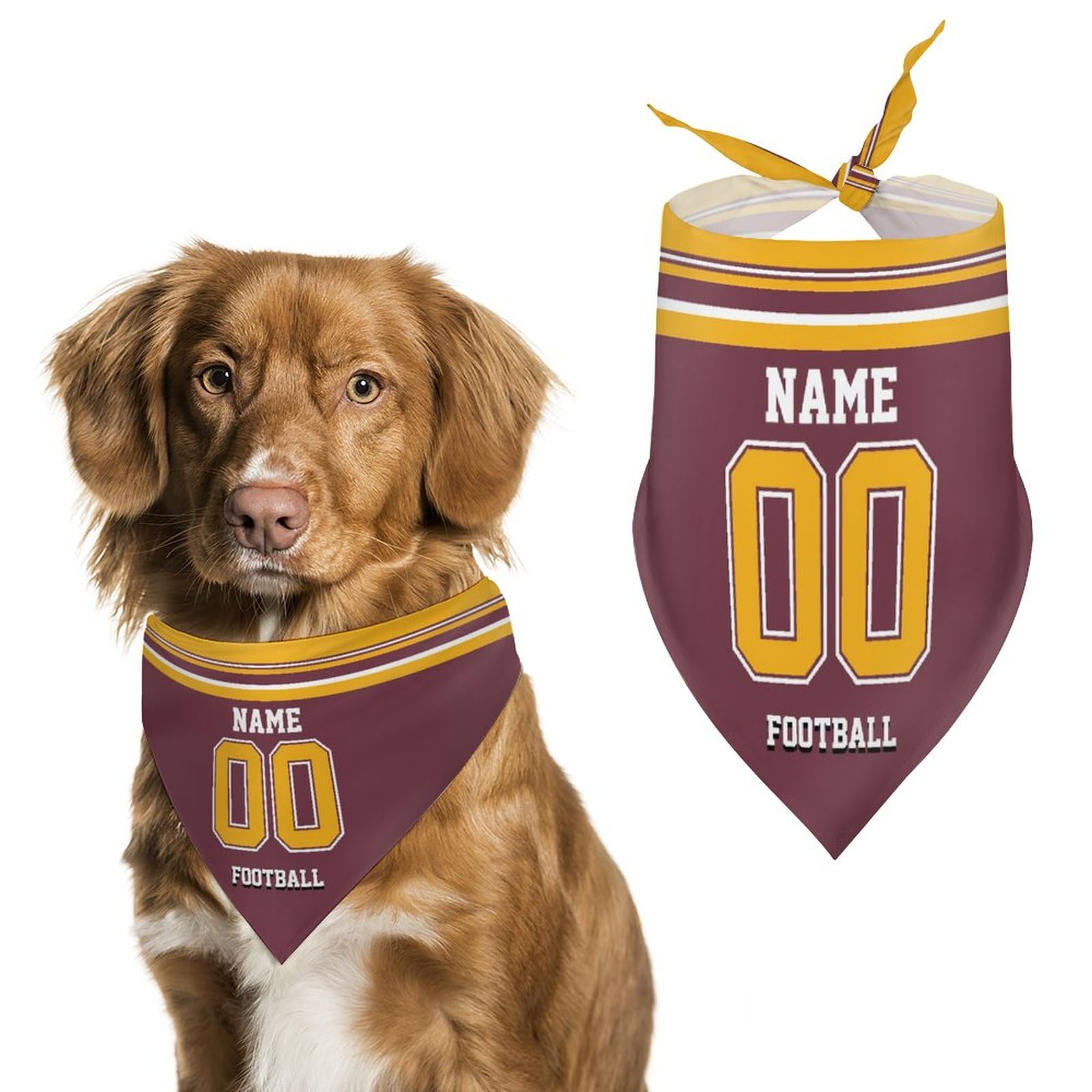 Custom Personalized Pet Bandana with Name & Number - Football Style Dog Scarf for Small & Large Dogs - Perfect for Game Day, Sports Fan Gifts & Pet Fashion Accessories