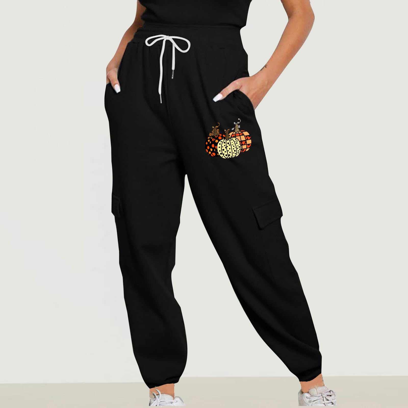 Funny Halloween Print Women's Sweatpants - Drawstring Loose Fit Elastic Waist Joggers & Cargo Pants for Sports, Workout, Lounge & Costume Parties
