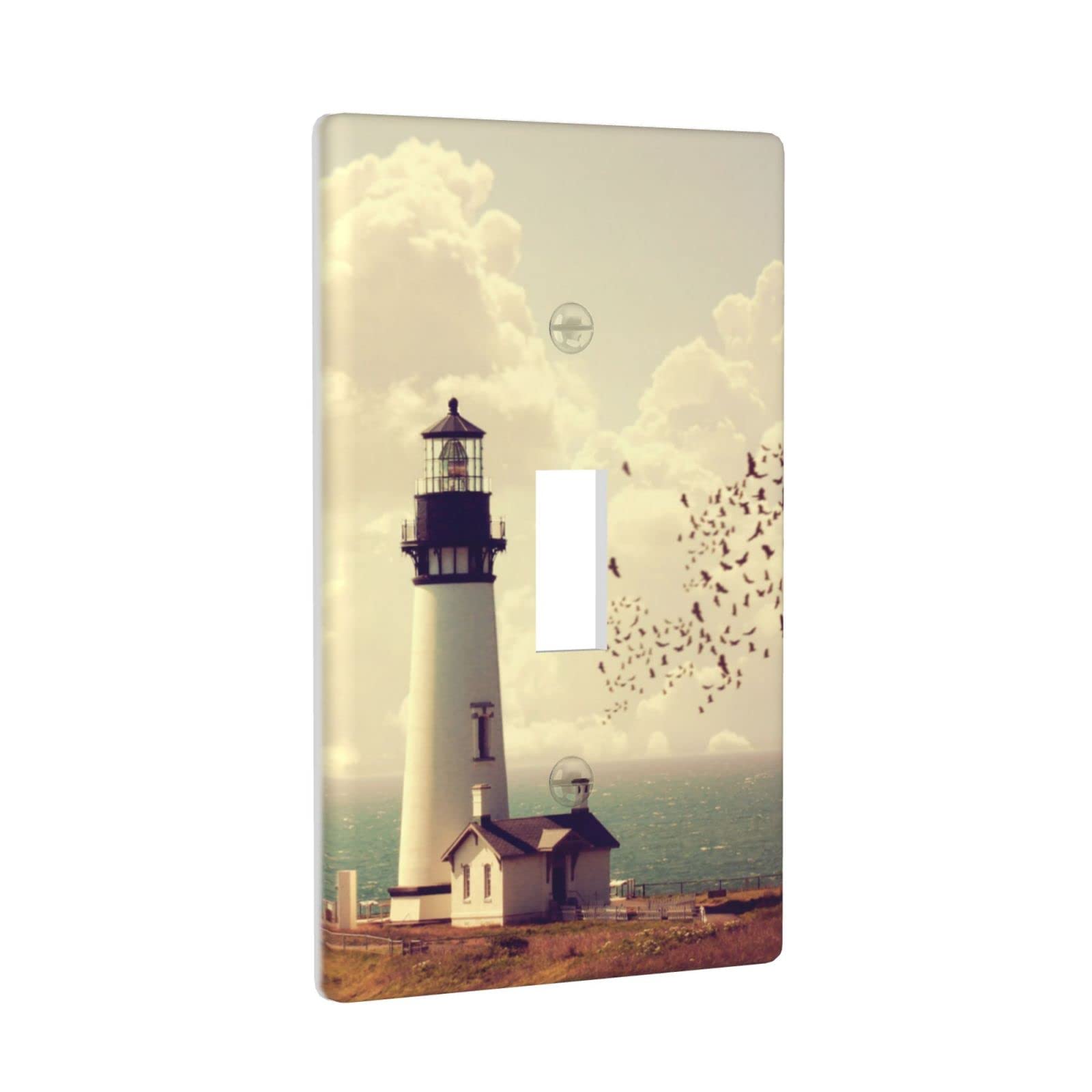 Decorative Lighthouse Sea Wave Single Toggle Light Switch Cover - 1 Gang Wall Plate for Girls Room & Bedroom Decor - Perfect for Coastal, Nautical or Beach Theme Home Interiors