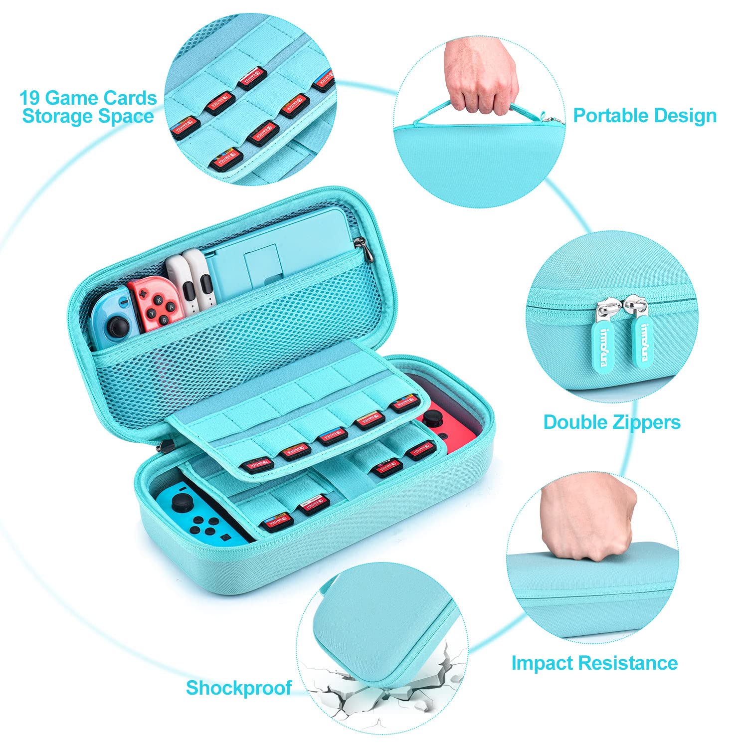 InnoAura 18-in-1 Nintendo Switch Accessories Kit - Protective Case, Game Storage, Screen Protector, Stand & Joy-Con Caps (Blue) | Perfect for Travel, Gaming Parties & Switch OLED Protection