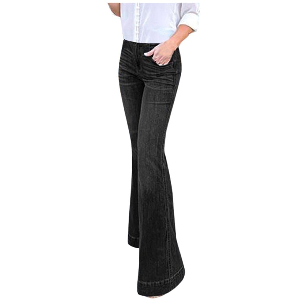Stylish Women's Stretch Flare Jeans - Bell Bottom Denim Pants with Elastic Waist & Raw Hem | Perfect for Casual Outings, Date Nights & 70s Retro Fashion