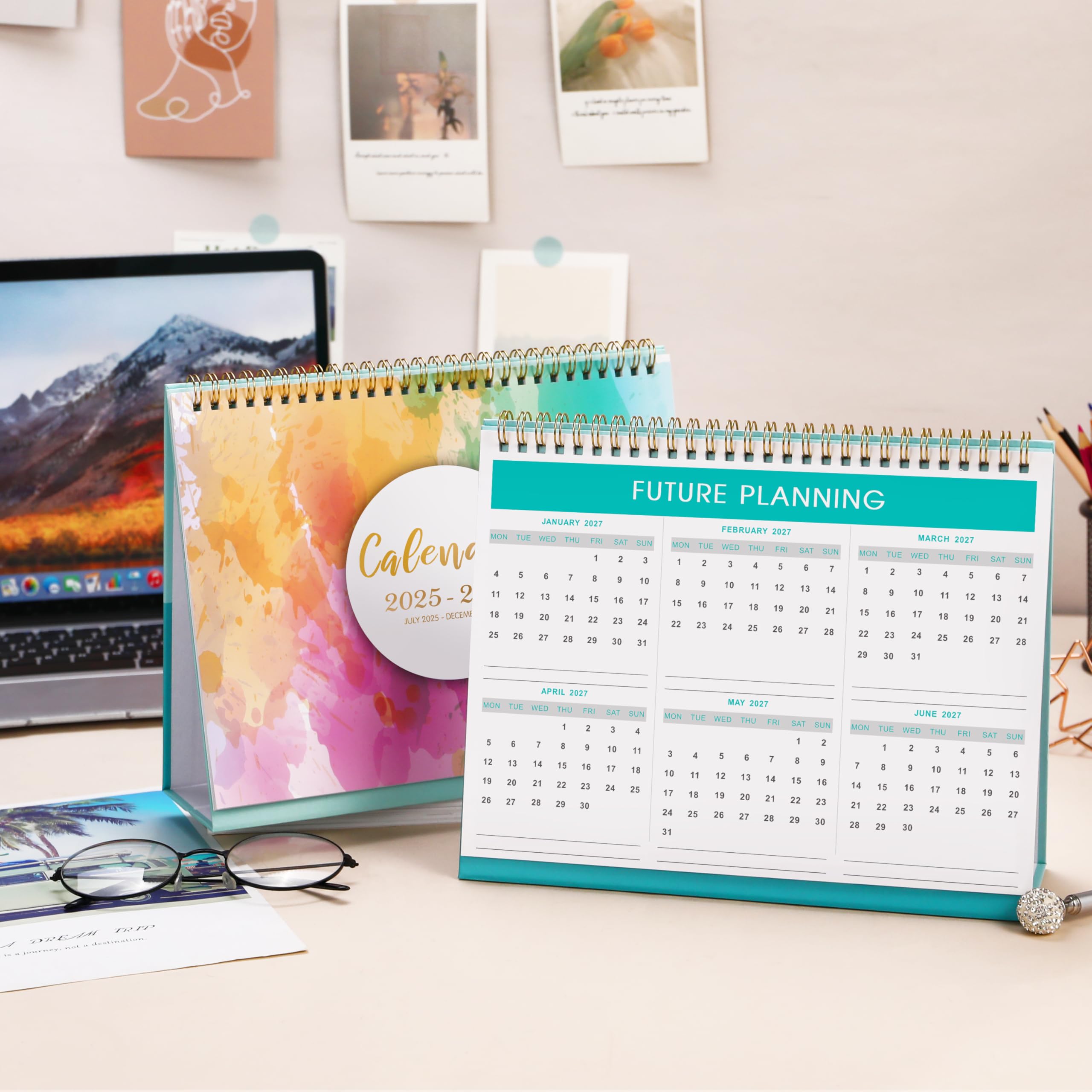 2025-2026 18-Month Desk Calendar | July 2025 to December 2026 | Monday Start | 25.3 x 20.5 x 7.8 cm | Rainbow Plaid Design | Perfect for Office, Home & School Planning