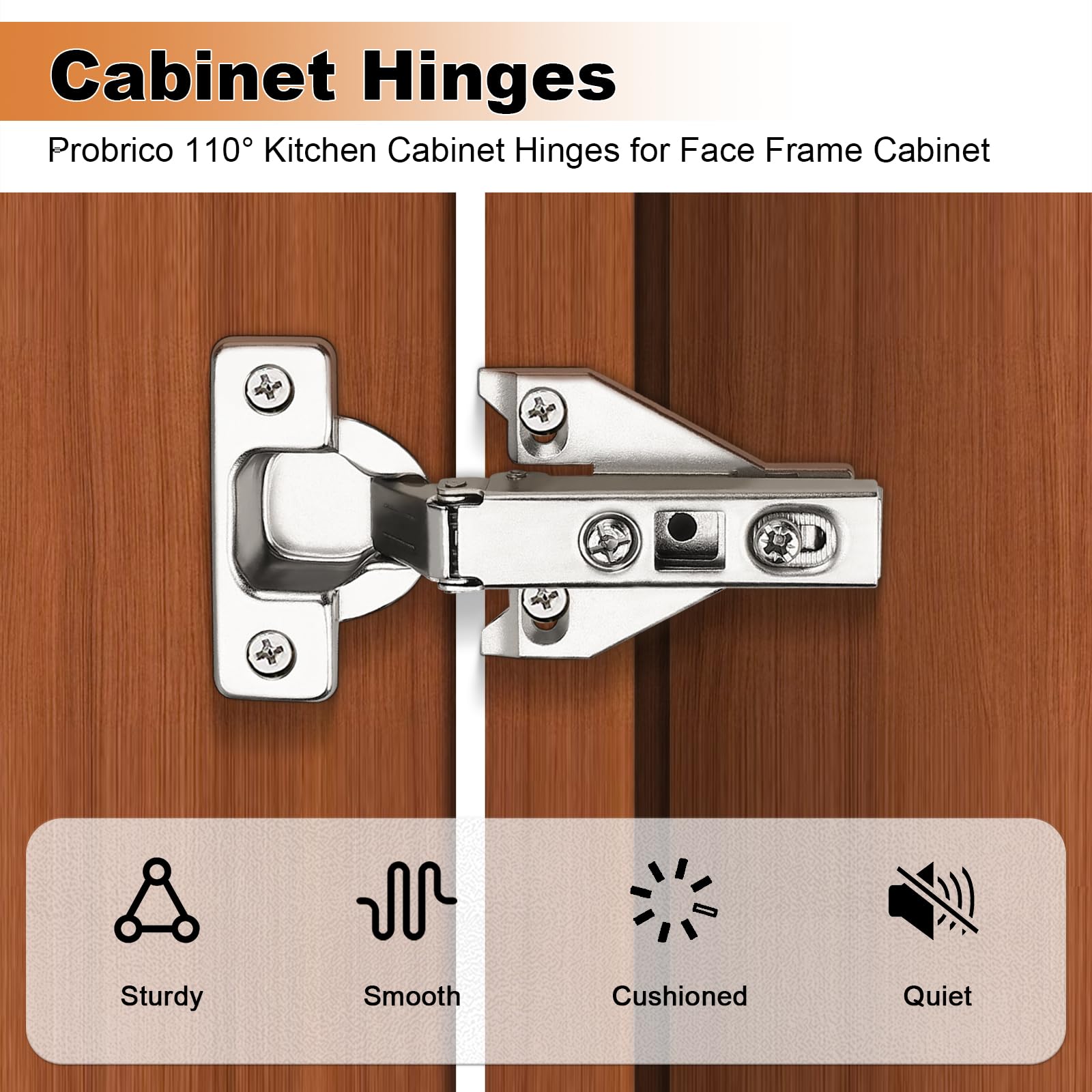 Probrico 25 Pairs (50 Pack) Soft Close Cabinet Hinges - Satin Nickel Face Frame Mount Concealed Hinges for Kitchen Cupboards | Includes Mounting Screws | Perfect for Cabinet Door Repair & Kitchen Renovation