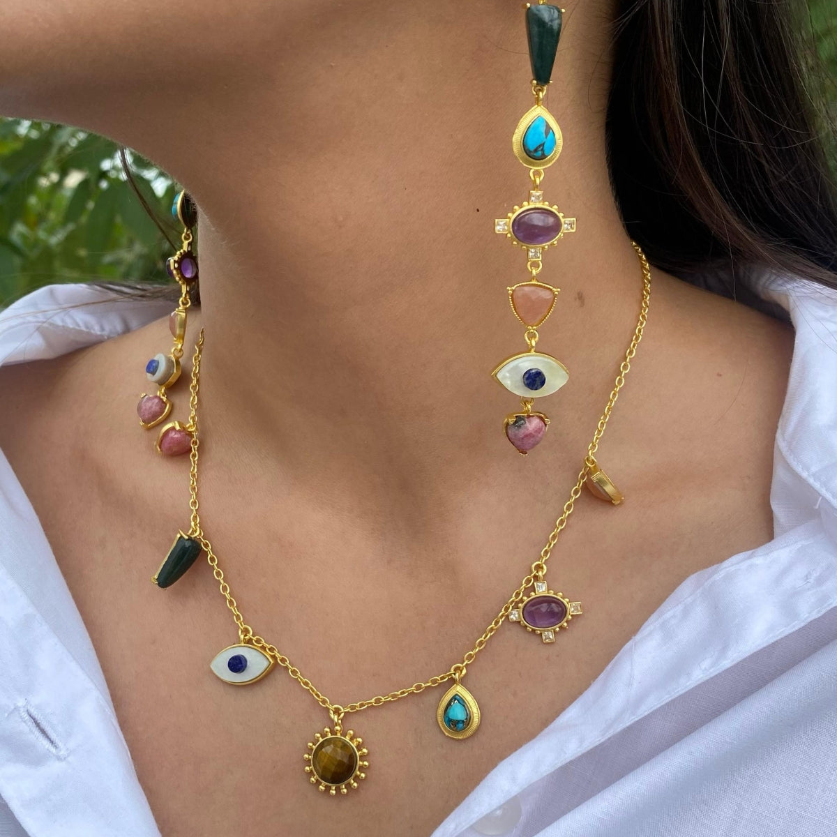 Chakra Healing Statement Earrings & Necklace Set - Spiritual Jewelry for Meditation, Yoga & Energy Balancing
