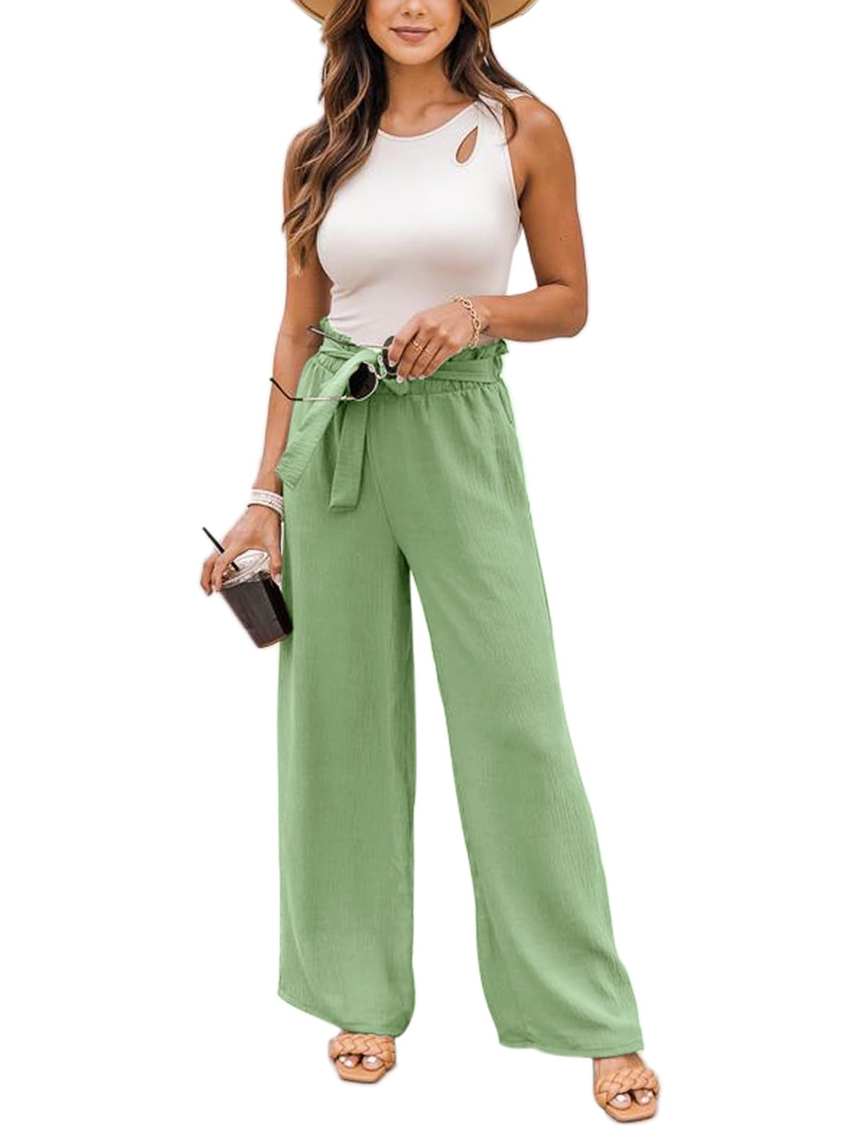 Women's NIMIN High Waisted Wide Leg Pants - Business Casual Work Pants with Pockets | Loose Flowy Summer Beach Pants for Office, Travel & Vacation