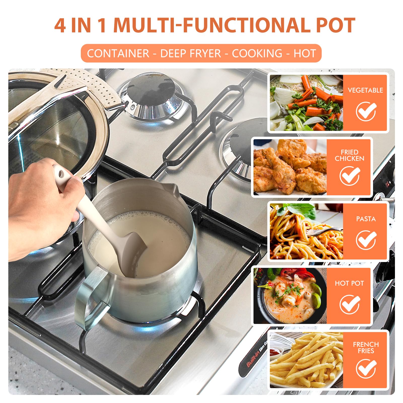 2L Stainless Steel Oil Filter Pot with Strainer - Large Capacity Bacon Grease Saver, Fine Mesh Removable Cooking Oil Filter & Frying Basket - Perfect for Kitchen, Storing Grease, Deep Frying, and Food Preparation
