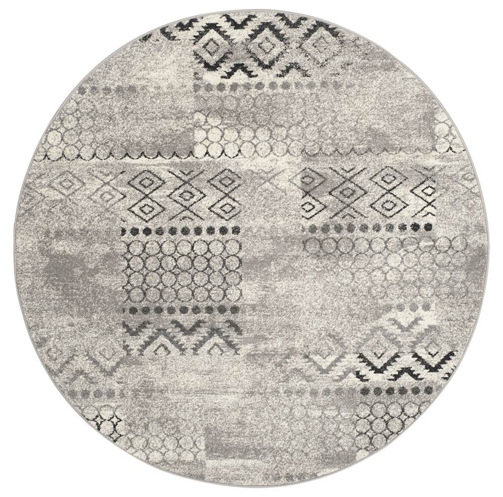 SAFAVIEH Evoke Collection 6' Round Cream & Dark Grey Area Rug - Modern Boho Patchwork Design, Non-Shedding & Durable for Dining Room, Living Room, Bedroom or Entryway | Perfect for Boho Chic Home Decor & High Traffic Areas