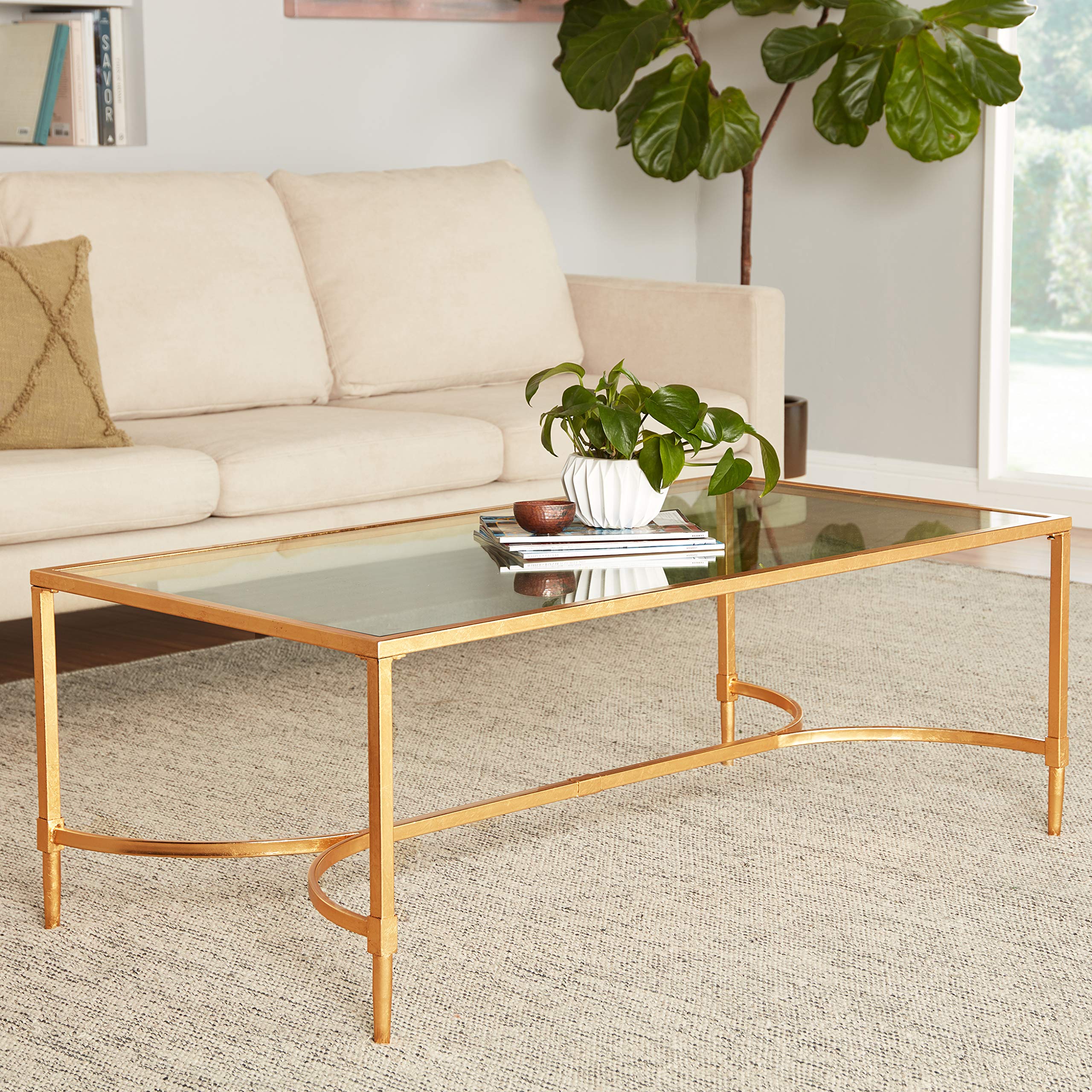Safavieh Home Collection Antwan Gold Coffee Table - Modern Living Room Center Table for Home Decor & Entertaining