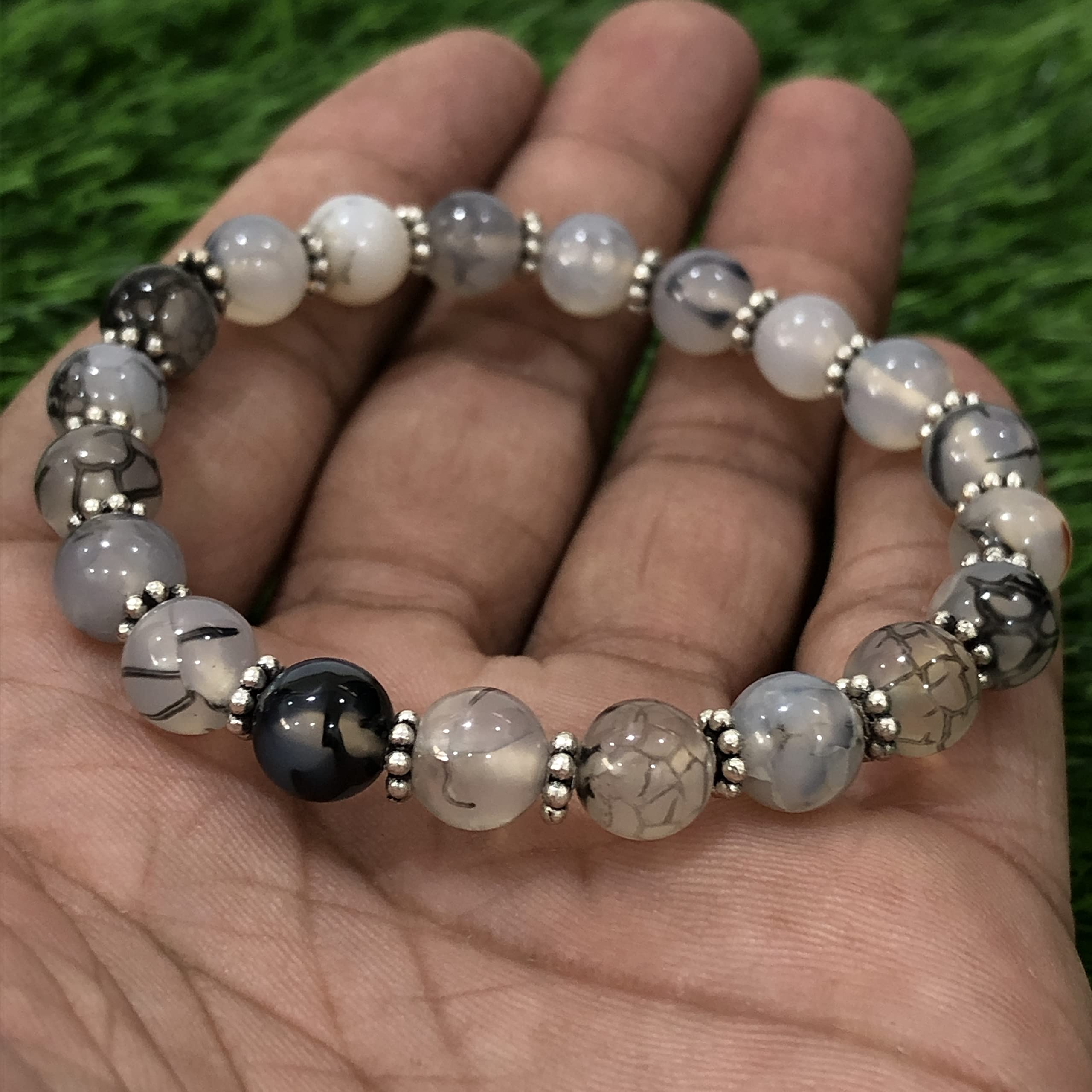 AAA Natural Dragon Vein Agate 8mm Round Beaded Stretch Bracelet - Chakra Healing Stone Elastic Wristband for Anxiety Relief, Handmade Yoga Meditation Jewelry Gift for Women (Perfect for Spiritual Healing & Stress Relief)