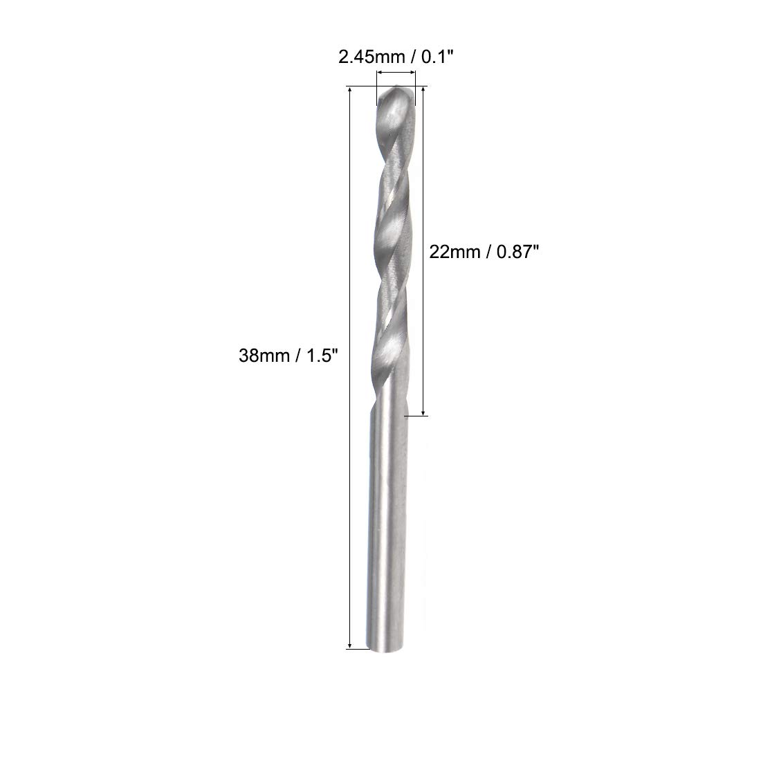 uxcell 2.45mm Solid Carbide Drill Bits - 2 Pack Short Straight Shank Twist Drill for Stainless Steel, Alloy & Hard Steel (Hardened to 50 HRC) - Perfect for Metalworking, DIY Projects & Precision Drilling