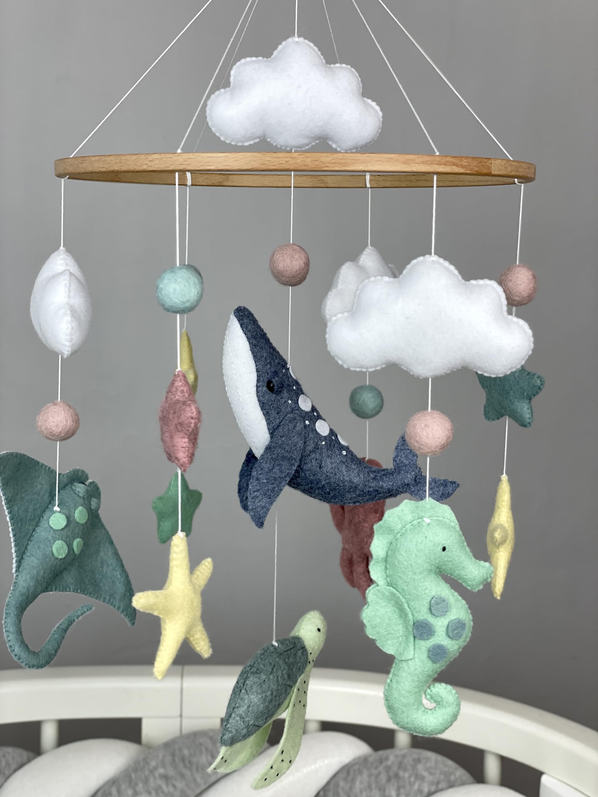 Ocean Baby Crib Mobile - Under the Sea Nursery Decor with Felt Sea Animals, Neutral Nautical Theme | Perfect Baby Shower Gift, Newborn Nursery Essential & Thoughtful Present for New Moms | Creates Calming Ocean Ambiance for Baby's Sleep Time