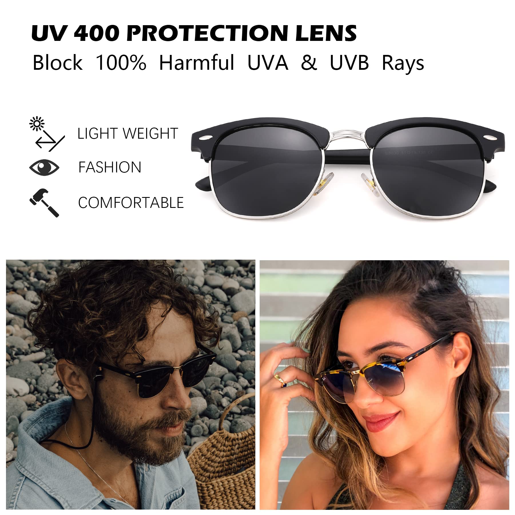 Pro Acme Semi-Rimless Polarized Sunglasses UV 400 Protection for Men & Women - Stylish & Comfortable for Driving, Outdoor Sports & Beach Activities