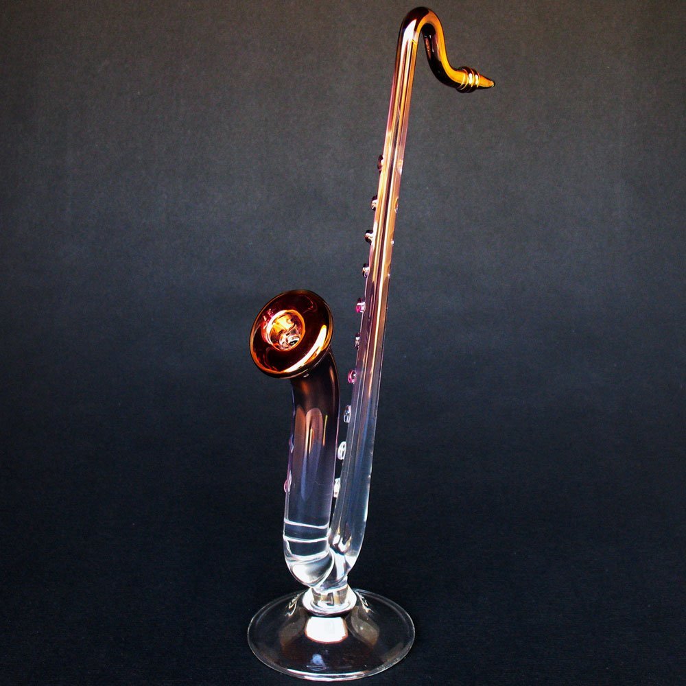 Hand Blown Glass Saxophone Figurine - Unique Musical Instrument Decor for Jazz Lovers & Home Office Decoration - Perfect Gift for Musicians & Collectors