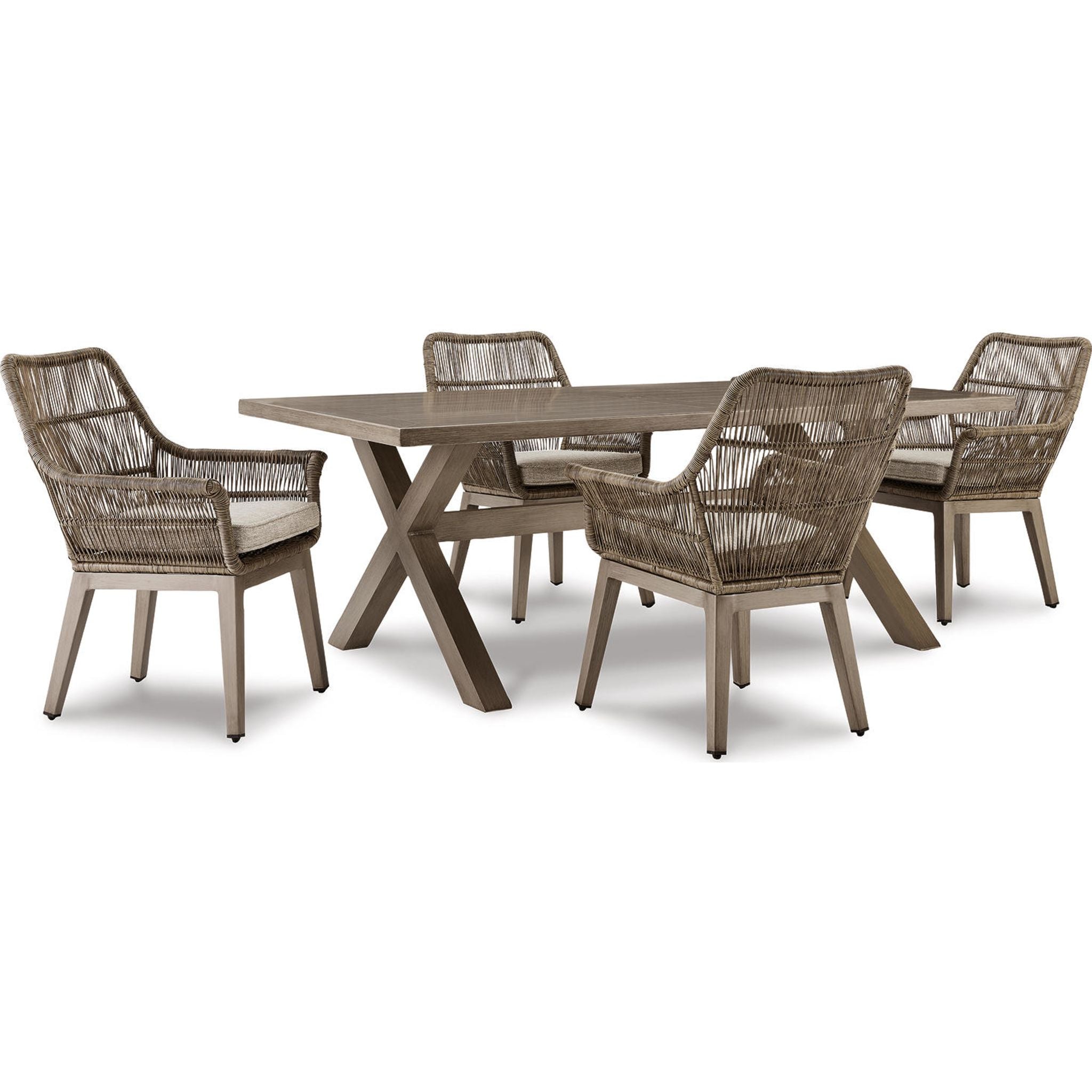 5-Piece Beige Outdoor Dining Set for Beachfront & Patio - Waterproof & UV-Resistant Furniture for Coastal Living