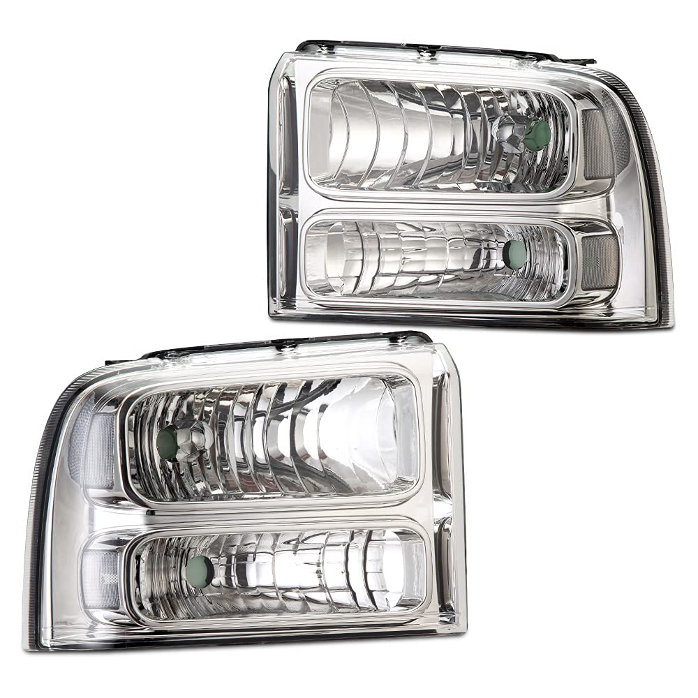 GRAND ORANGE Headlights for 2005-2007 Ford F250 F350 Super Duty - Clear Lens Chrome Housing for Off-Road & Night Driving