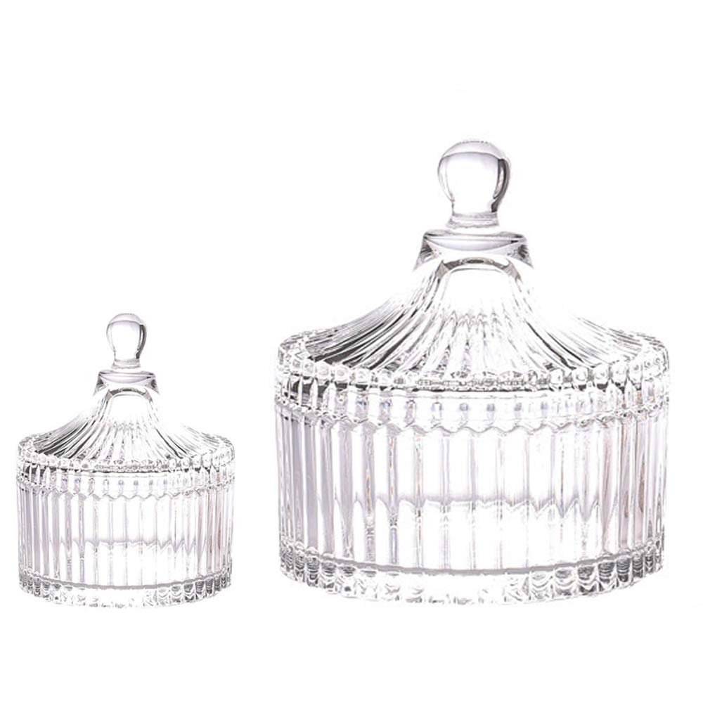 R FLORY 2-Pack Clear Glass Jars with Lids - Bathroom Organizer for Cotton Swabs & Qtips - Vanity Storage Canisters for Makeup Brushes, Toothbrush, Beauty Tools - Perfect for Countertop, Medicine Cabinet & Dresser Organization