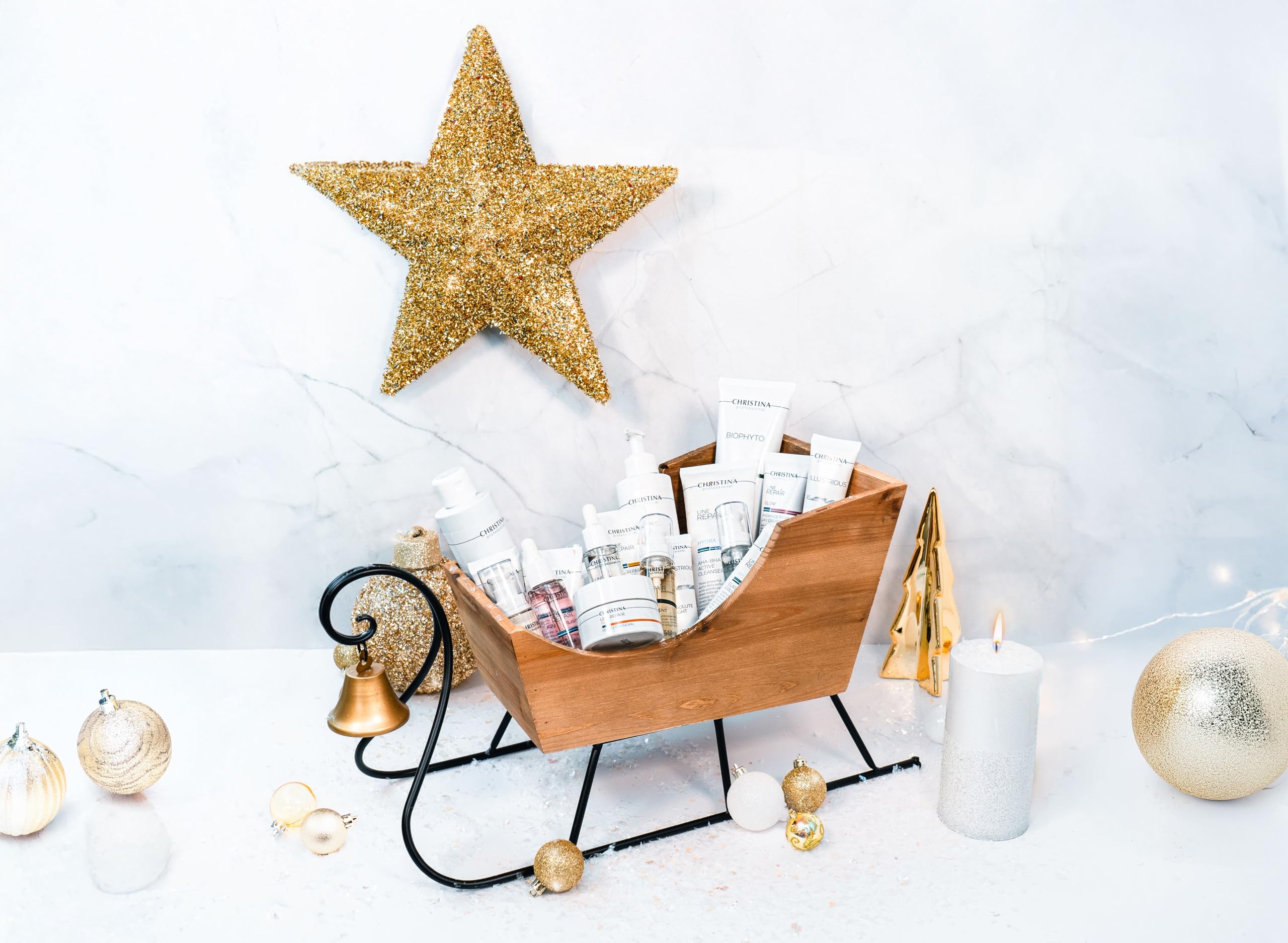 Christina Christmas Gift Box Set #2 - Anti-Aging Line Repair Firming Cream, Brightening Cleanser, SPF50 Serum & Night Cream | Perfect Holiday Skincare Routine for Dry Skin & Wrinkle Care
