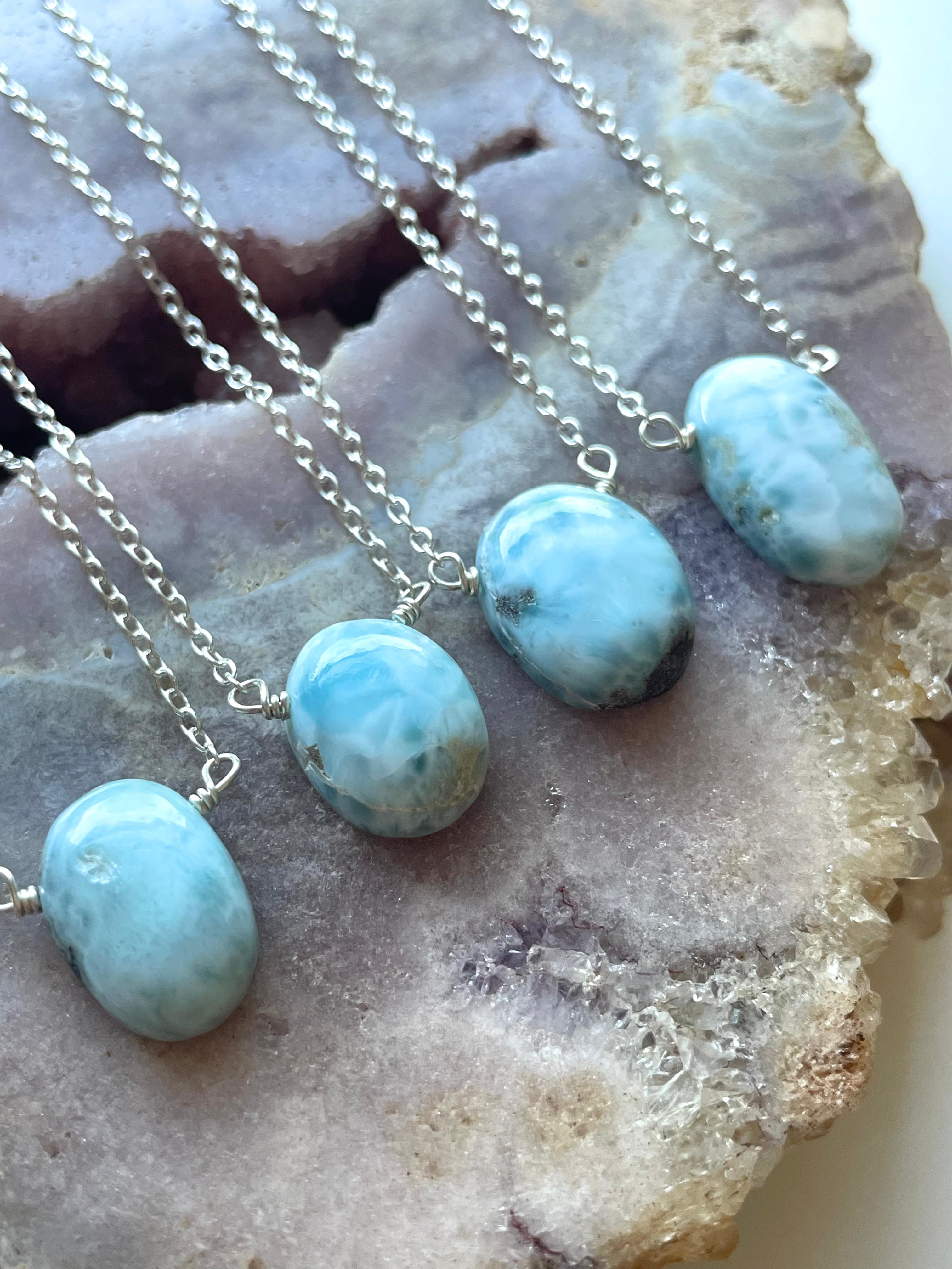Larimar Necklace - Sterling Silver or Gold Filled Pendant Jewelry for Women - Perfect for Beach Vacations, Weddings & Everyday Wear