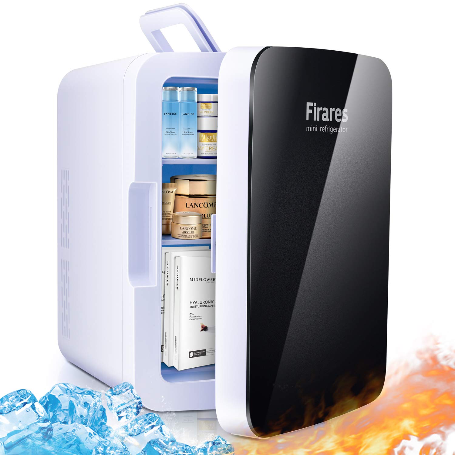 Firares 10L/12 Can Mini Fridge - Portable Skincare Cooler & Warmer for Makeup, Food, Medications & Breast Milk | Compact Refrigerator for Bedroom, Office, Car | Black | Perfect for Travel, Dorm & Beauty Storage