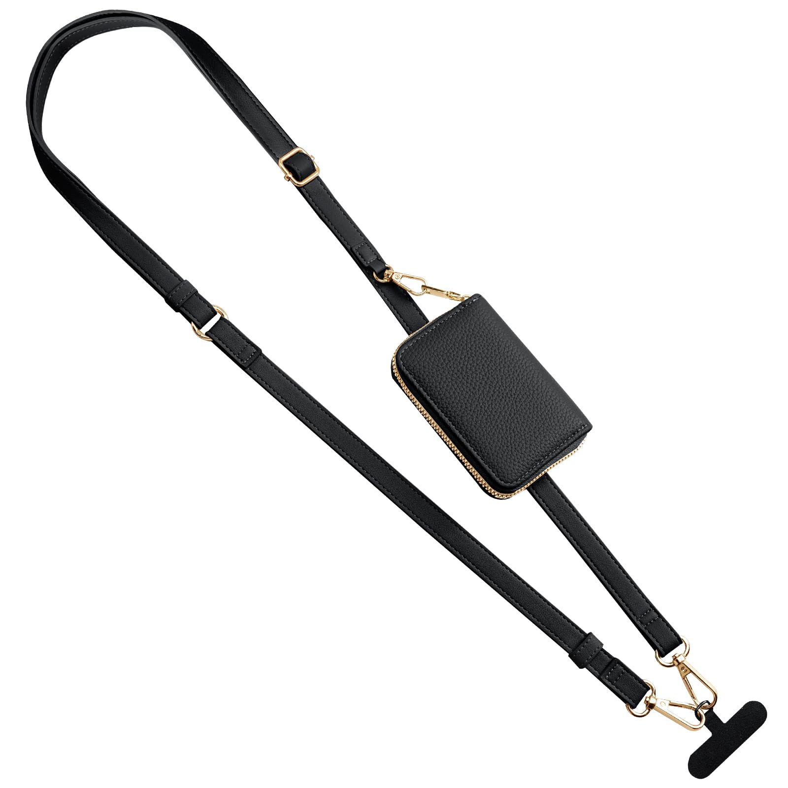 TiMOVO Adjustable Crossbody Phone Lanyard with Leather Wallet Pouch - Universal Smartphone Neck Strap for iPhone, Samsung & Most Phones - Hands-Free Convenience for Travel, Shopping & Outdoor Activities (Black)