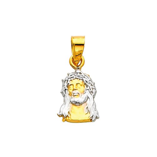 14K Yellow and White Gold Two-Tone Jesus Face Religious Charm Pendant for Necklace - Perfect for Baptism, First Communion & Spiritual Gifts