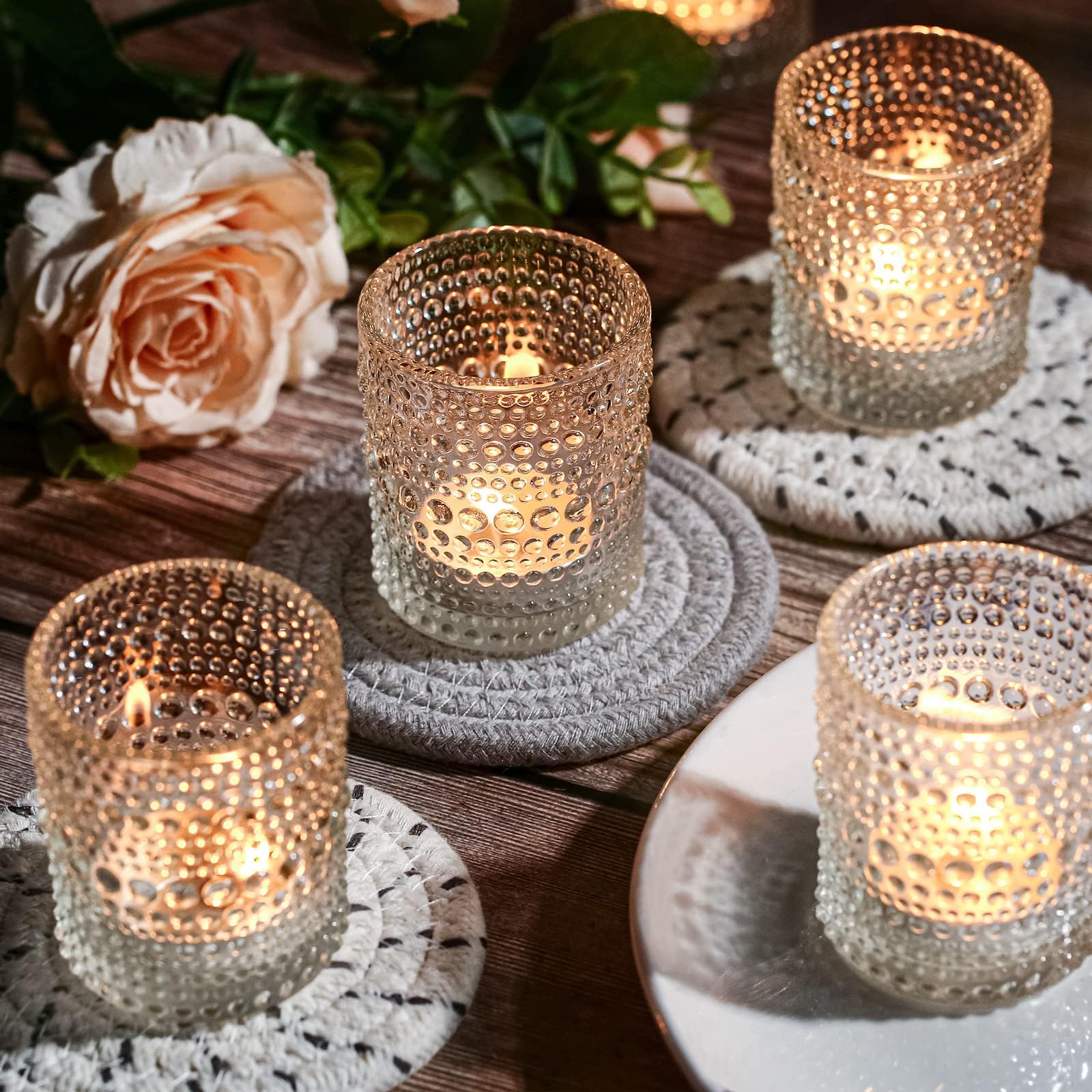 24 Pack Clear Glass Votive Candle Holders - Small Tea Light Candle Containers for Weddings, Parties, Table Decor & Home Centerpieces (6 oz) - Perfect for Romantic Ambiance, Dinner Settings & Holiday Decorations