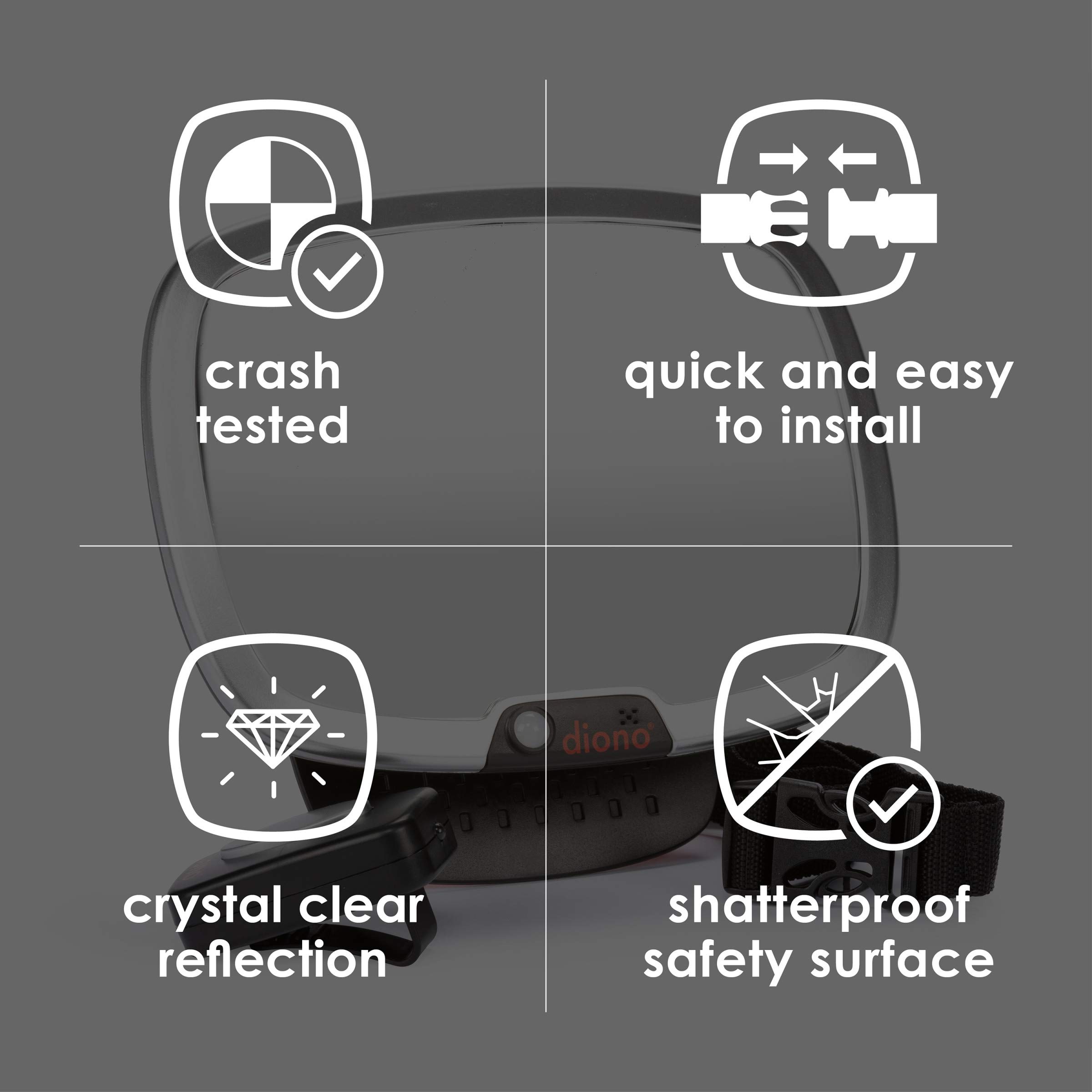 Diono Easy View Plus Baby Car Mirror with LED Light - 360° Rotating Safety Car Seat Mirror for Rear Facing Infants | Shatterproof & Crash Tested | Wide Crystal Clear View for Night Driving | Perfect for Road Trips & Daily Commutes with Baby