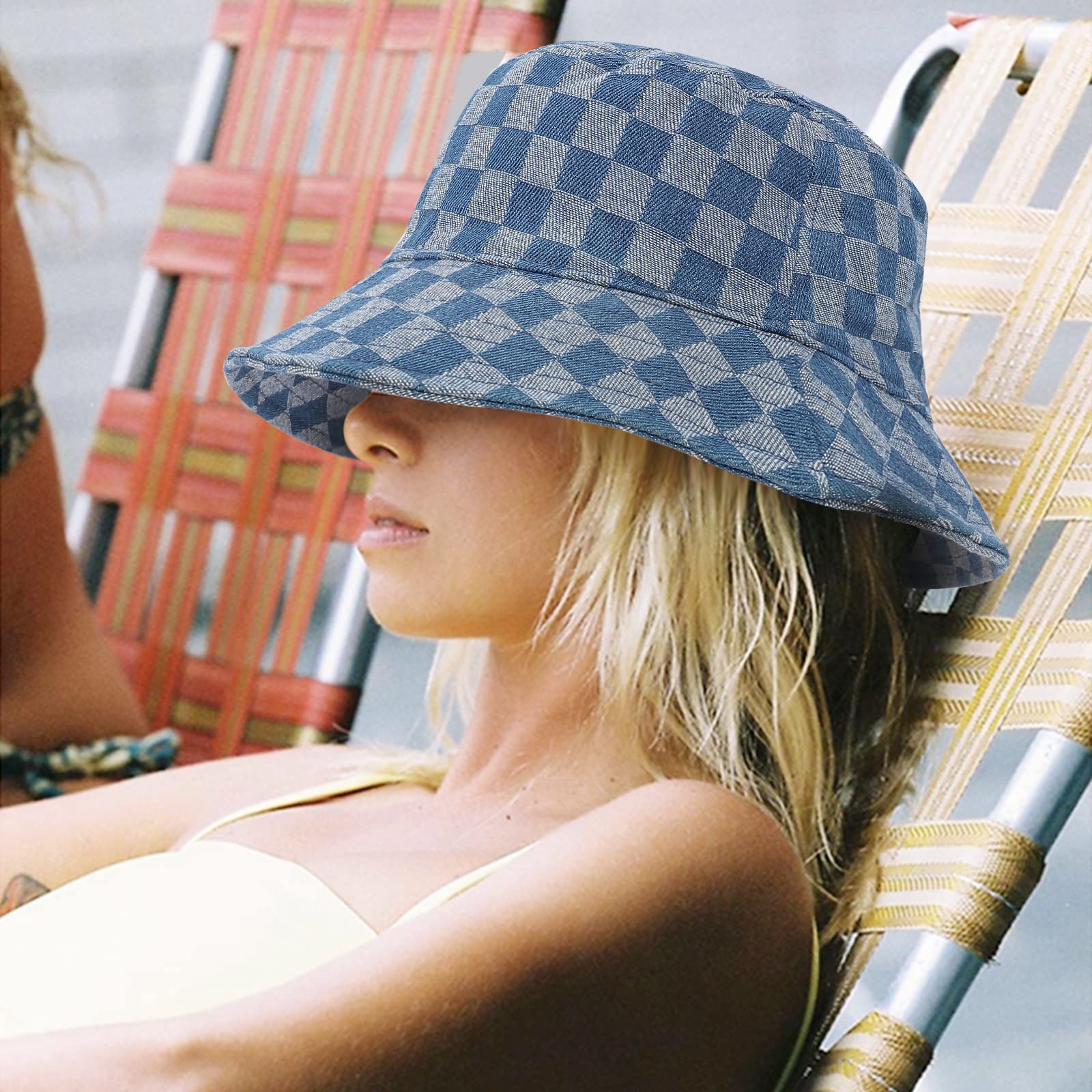 Stylish Checkerboard Bucket Hat for Women & Men - Packable Fisherman Sun Hat for Beach, Travel & Outdoor Activities | UV Protection & Breathable Design