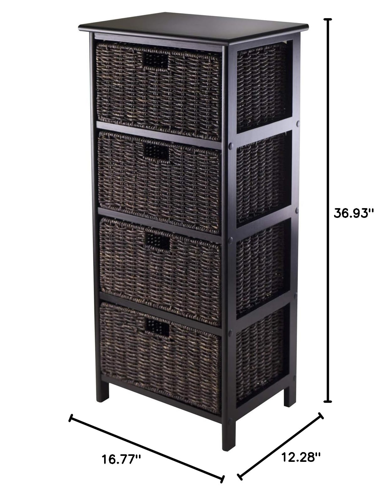 Winsome Omaha 4-Tier Storage Shelf with Baskets - Black/Chocolate for Bedroom, Bathroom & Office Organization