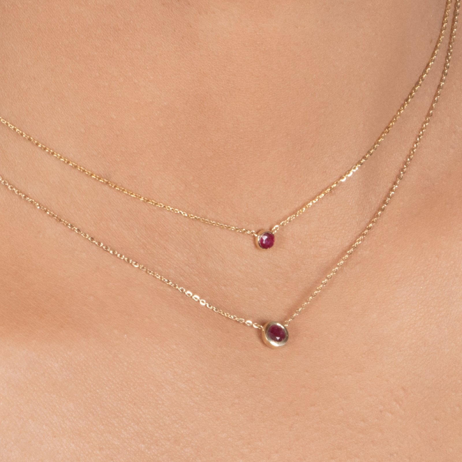 14k Solid Yellow Gold Ruby Station Necklace - Elegant Bezel Set Gemstone Jewelry for Women, Perfect for Gifts, Anniversaries, and Special Occasions