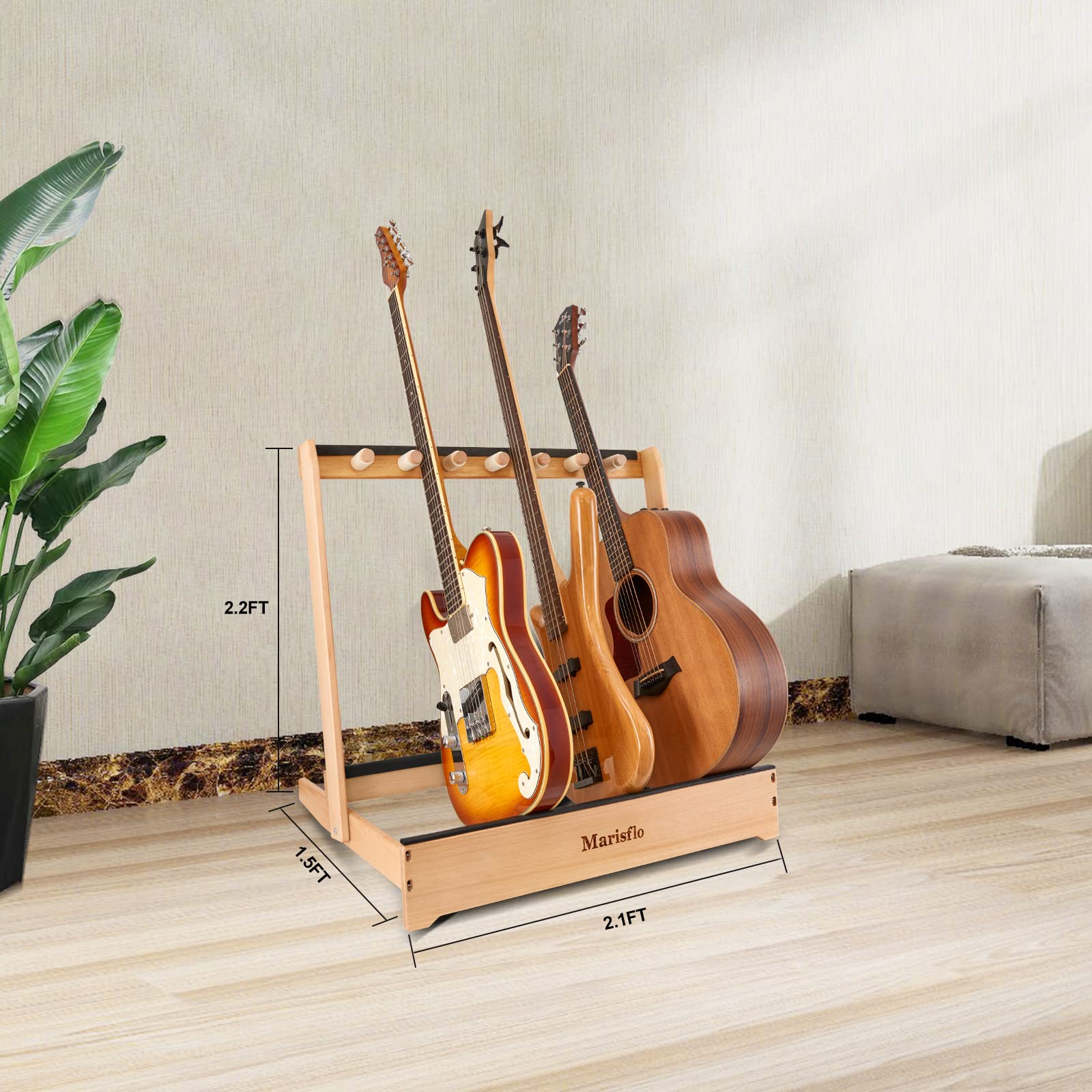 Premium Solid Wood Guitar Stand - Foldable & Adjustable for Guitar, Bass, Bag & Case Storage | Space-Saving Home & Studio Music Accessory