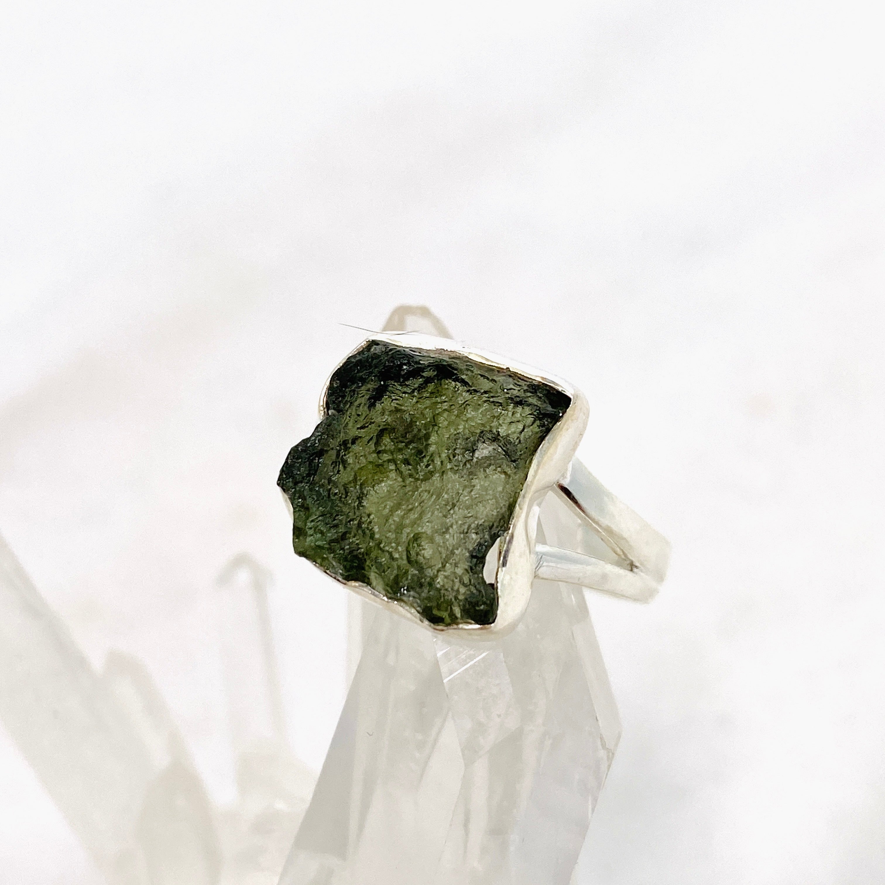 Genuine Moldavite Raw Split Band Ring - Size 7 Natural Green Meteorite Gemstone Jewelry KRGJ3357 | Perfect for Spiritual Healing, Meditation & Unique Boho Fashion