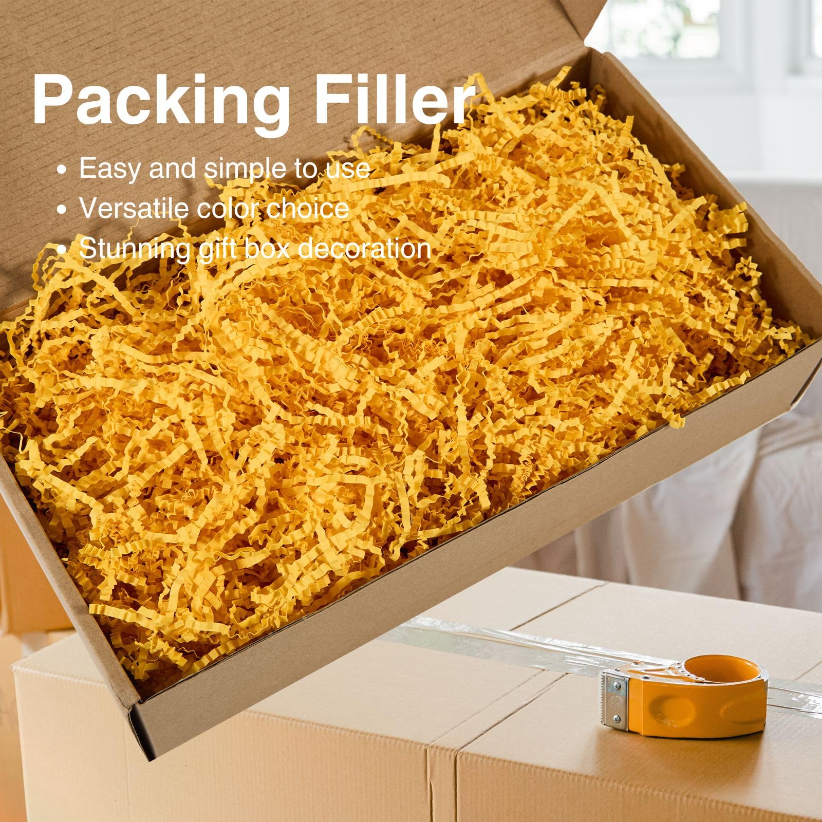 Nyvexon Crinkle Cut Shredded Paper - 4.5oz Orange Gift Basket & Box Filler for Christmas, Wedding, Birthday Decorations | Perfect for Party Packing, Craft Projects & Home Decor Scenes