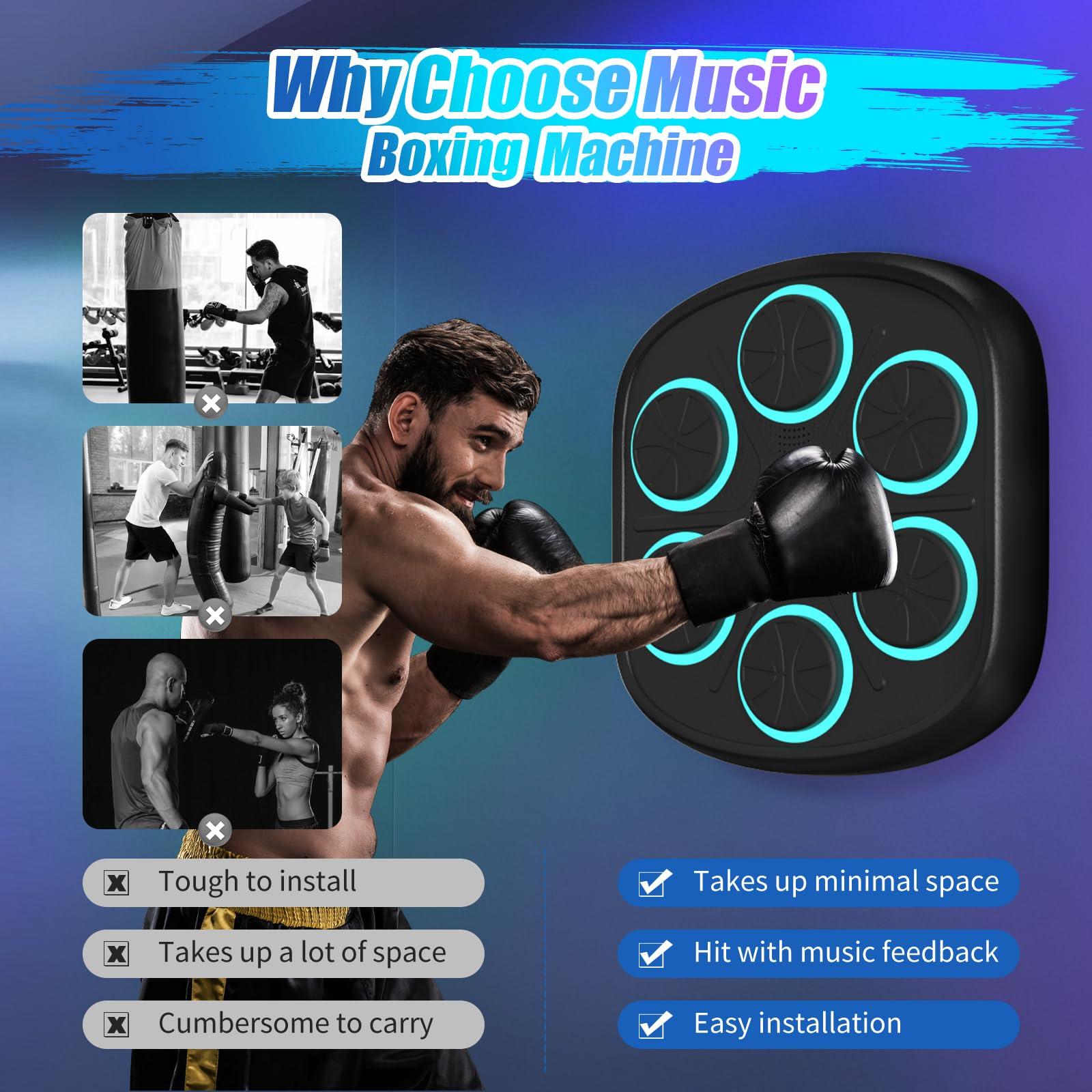 2025 Upgraded Music Boxing Machine - Large Wall Mounted Punching Bag with Gloves for Adults & Kids - 9 Training Modes & 9 Speed Levels - Perfect for Home Gym, Boxing Training, and Fitness Workouts