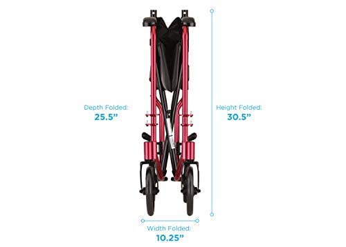 NOVA Lightweight Transport Wheelchair - Red, 1 Count | Portable Folding Wheelchair for Seniors & Disabled | Ideal for Travel, Hospitals & Home Use