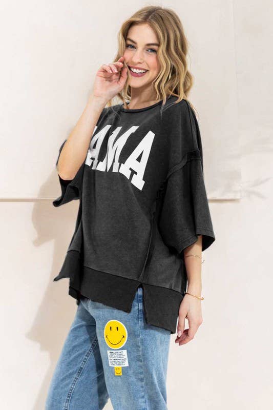 Plus Size Washed Knit Terry Top - Soft & Comfortable Women's Casual Shirt in Washed Black (1XL) - Perfect for Loungewear, Yoga, and Everyday Wear