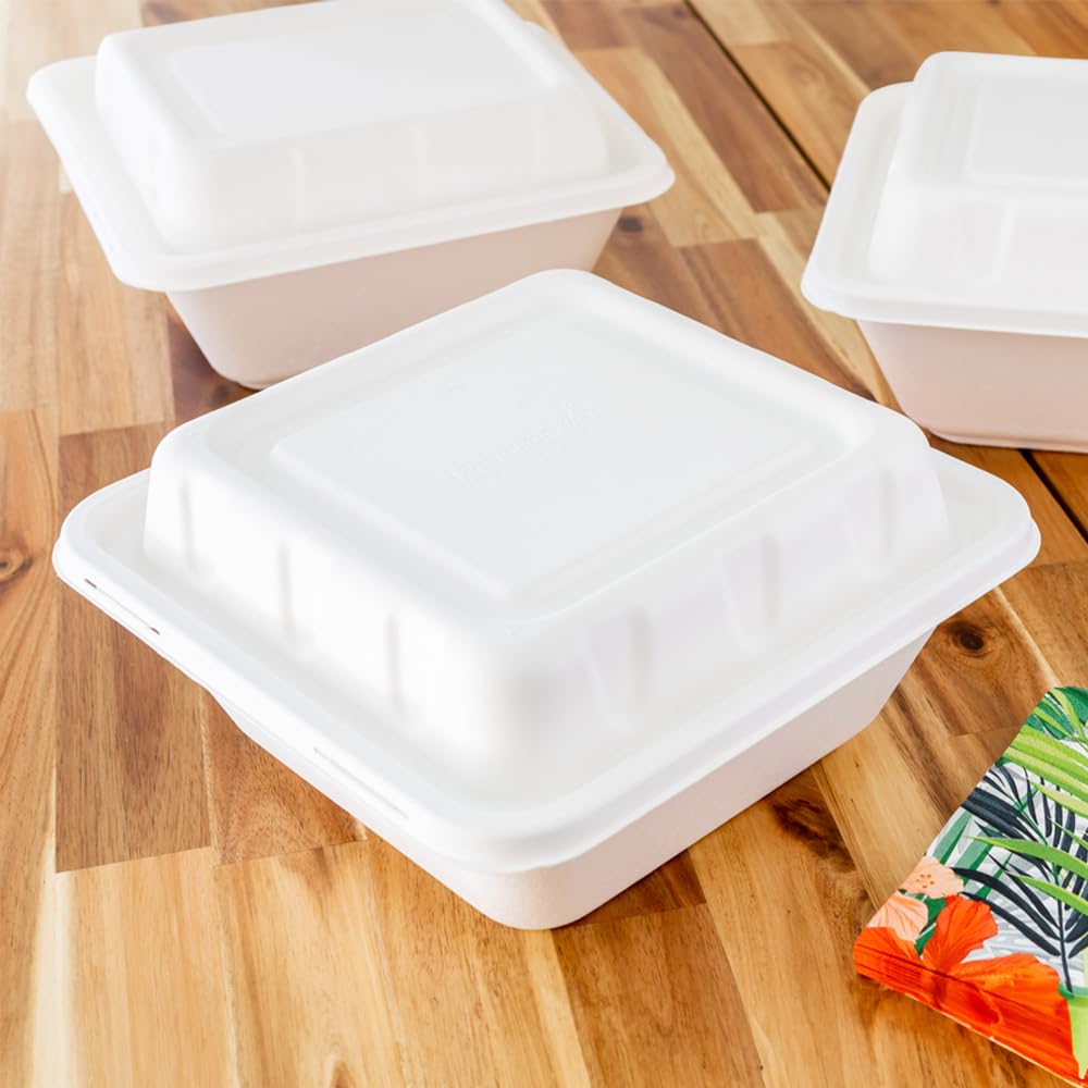 100 Disposable Bagasse Lids for 160oz Bowls | PFAS-Free, Microwave Safe, Compostable Pulp Lids with Reinforced Edge | Perfect for Restaurants, Catering & Takeout Services