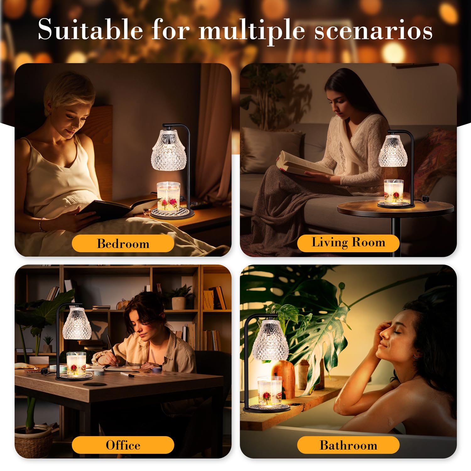 NEWHCTE Electric Candle Warmer with Timer & Remote Dimmer - 2x50W Bulbs Wax Melter for Home Decor, Aromatherapy, Bedroom Ambiance - Perfect for Relaxation, Romantic Nights & Holiday Decorations