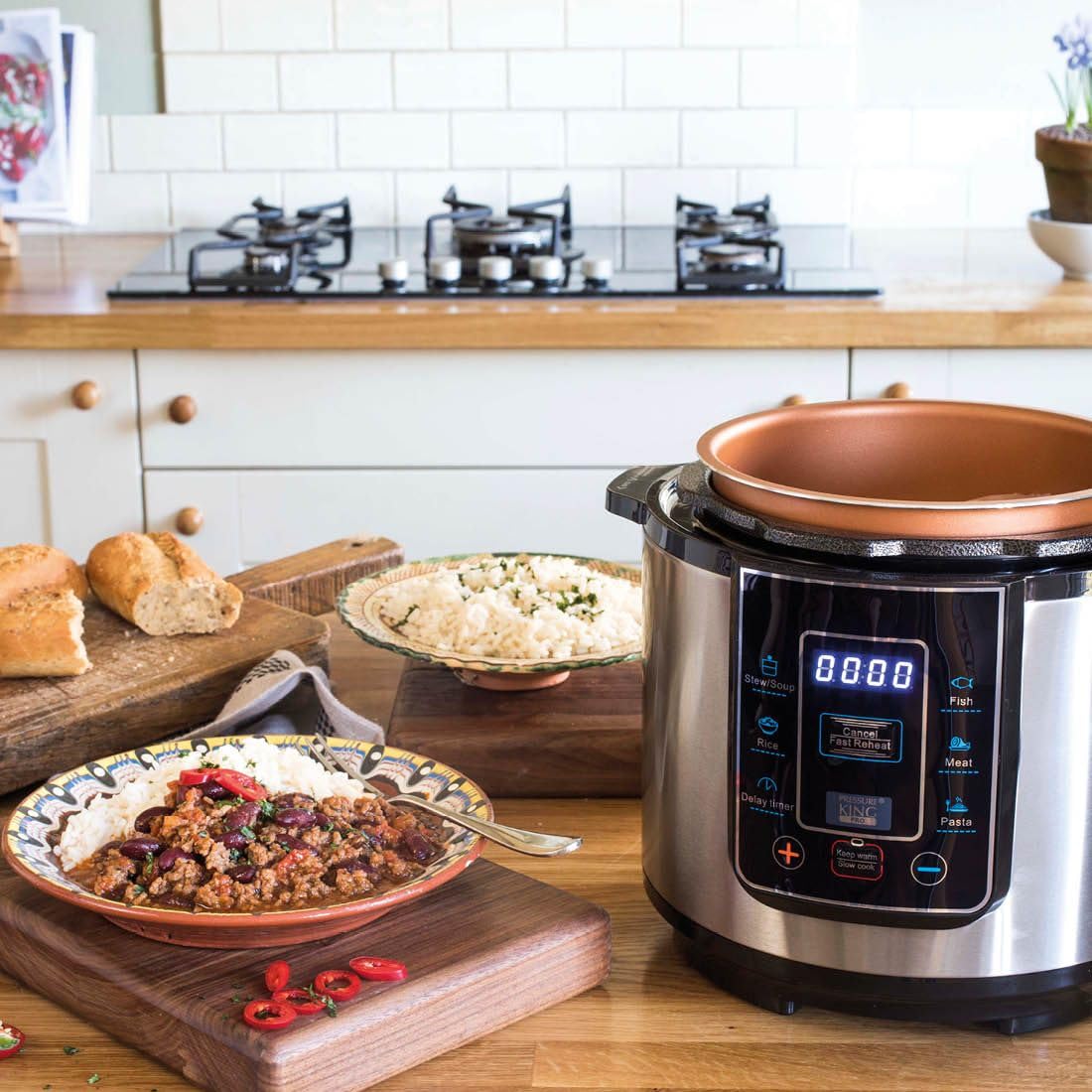 Drew & Cole Pressure King Pro 3L Electric Pressure Cooker - 700W Chrome 8-in-1 Multi Cooker with Digital Display & Non-Stick Pot - Rice Cooker, Slow Cooker, Soup Maker - Perfect for Meal Prep, Family Dinners & Quick Cooking