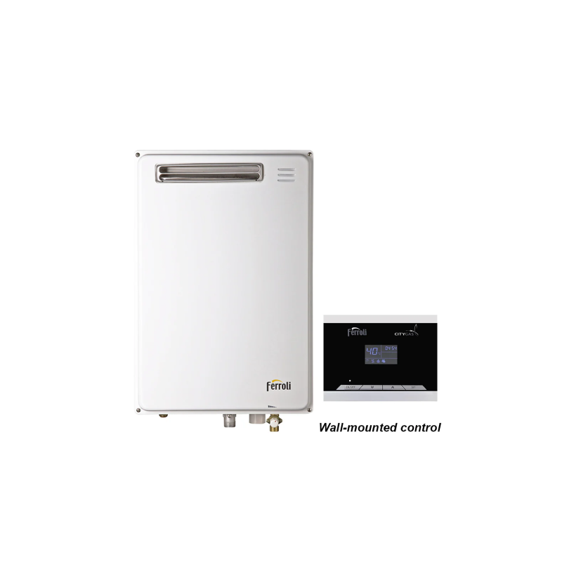 Ferroli GS 20 OE TG (I) Outdoor Standalone Gas Water Heater - Instant Hot Water for Patio, Pool & Outdoor Showers - Energy Efficient Natural Gas Heater
