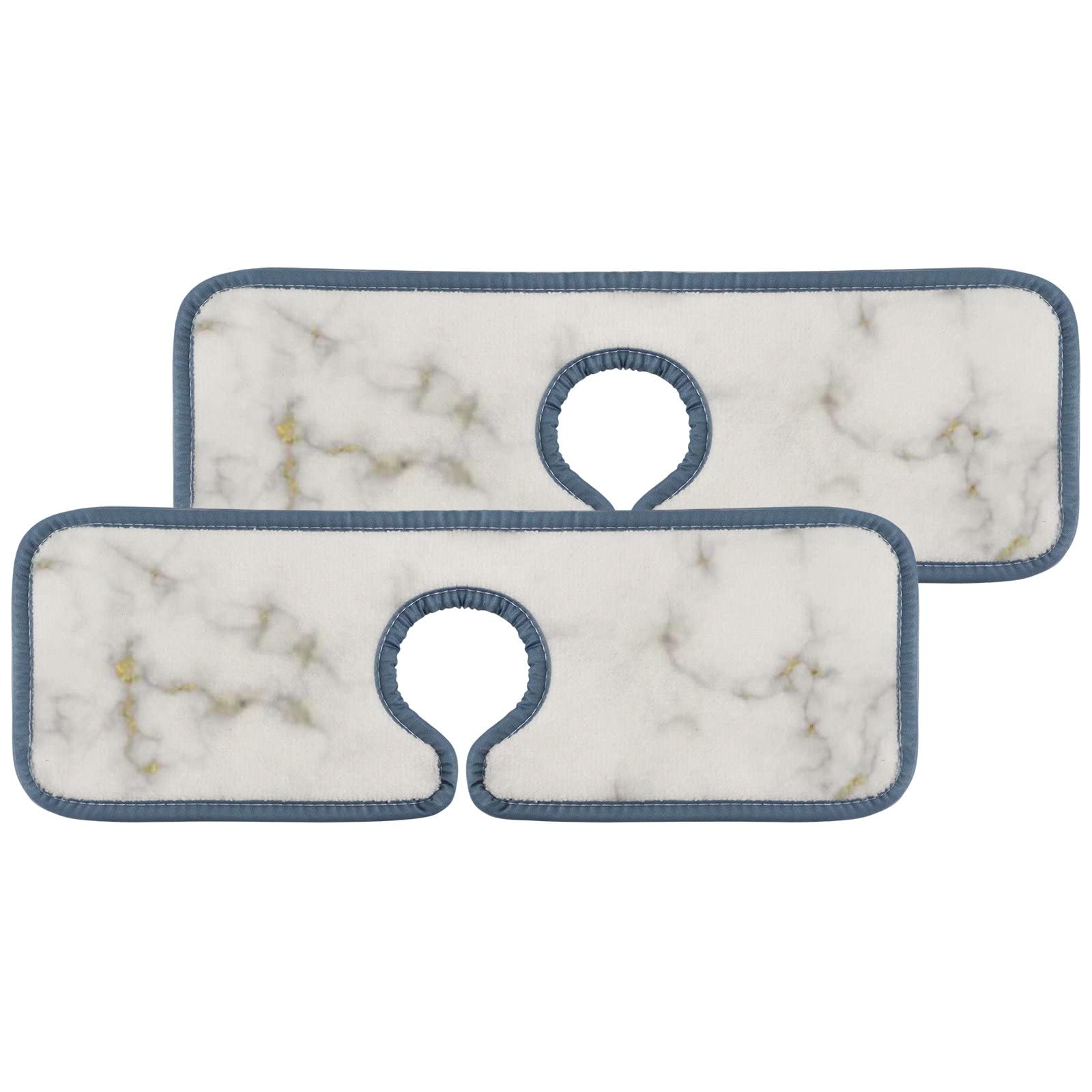 4 Pack Absorbent Faucet Drying Mat - White Marble Texture for Kitchen & Bathroom Sink - Splash Guard & Drip Catcher for Countertops