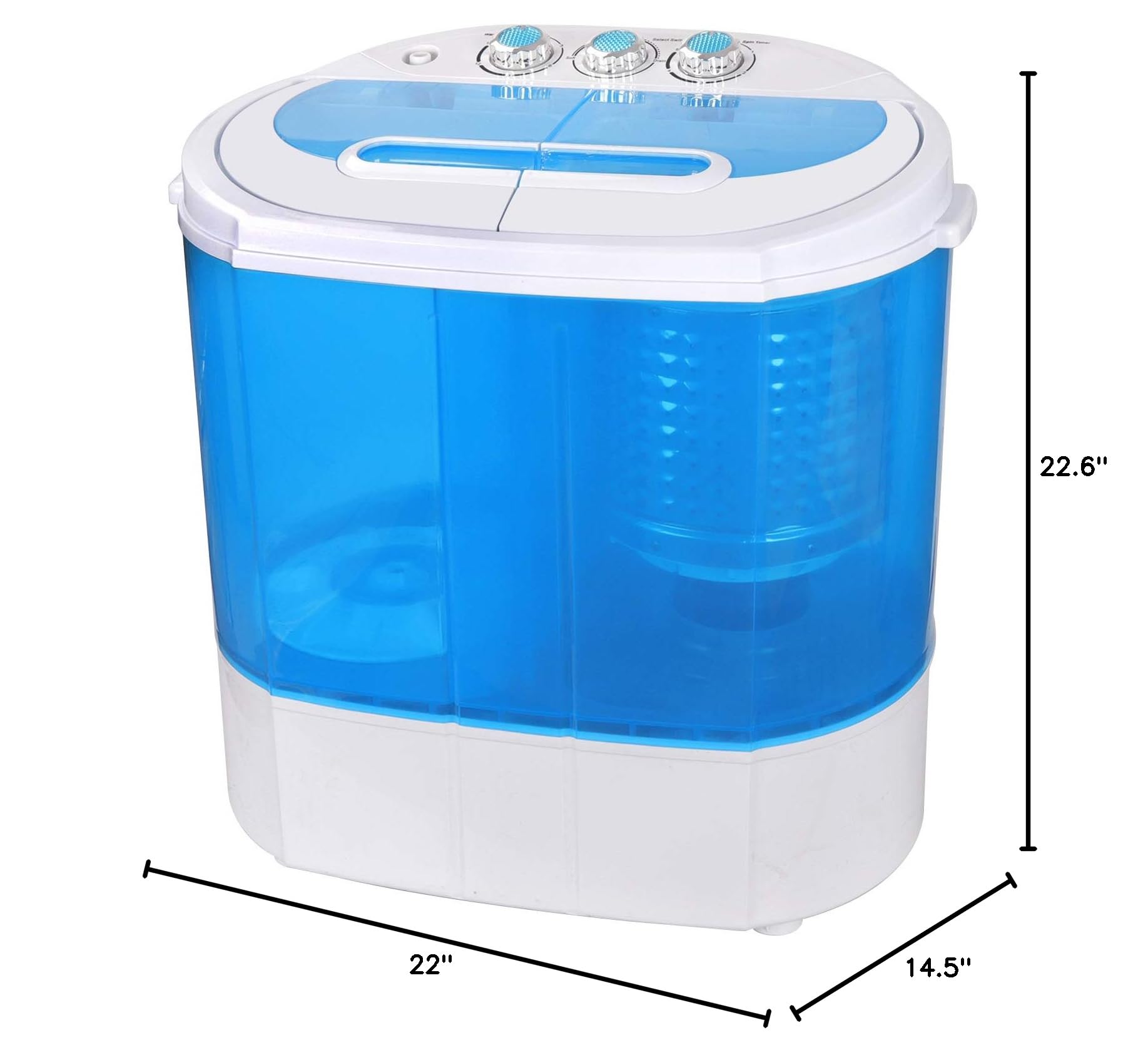 Portable Mini Twin Tub Washing Machine with Spin Dryer & Drain Pipe - Compact Laundry Washer for Small Spaces, Apartments, Dorms, RVs, Camping - Perfect for Travel, Emergency Use & Off-Grid Living (Blue)