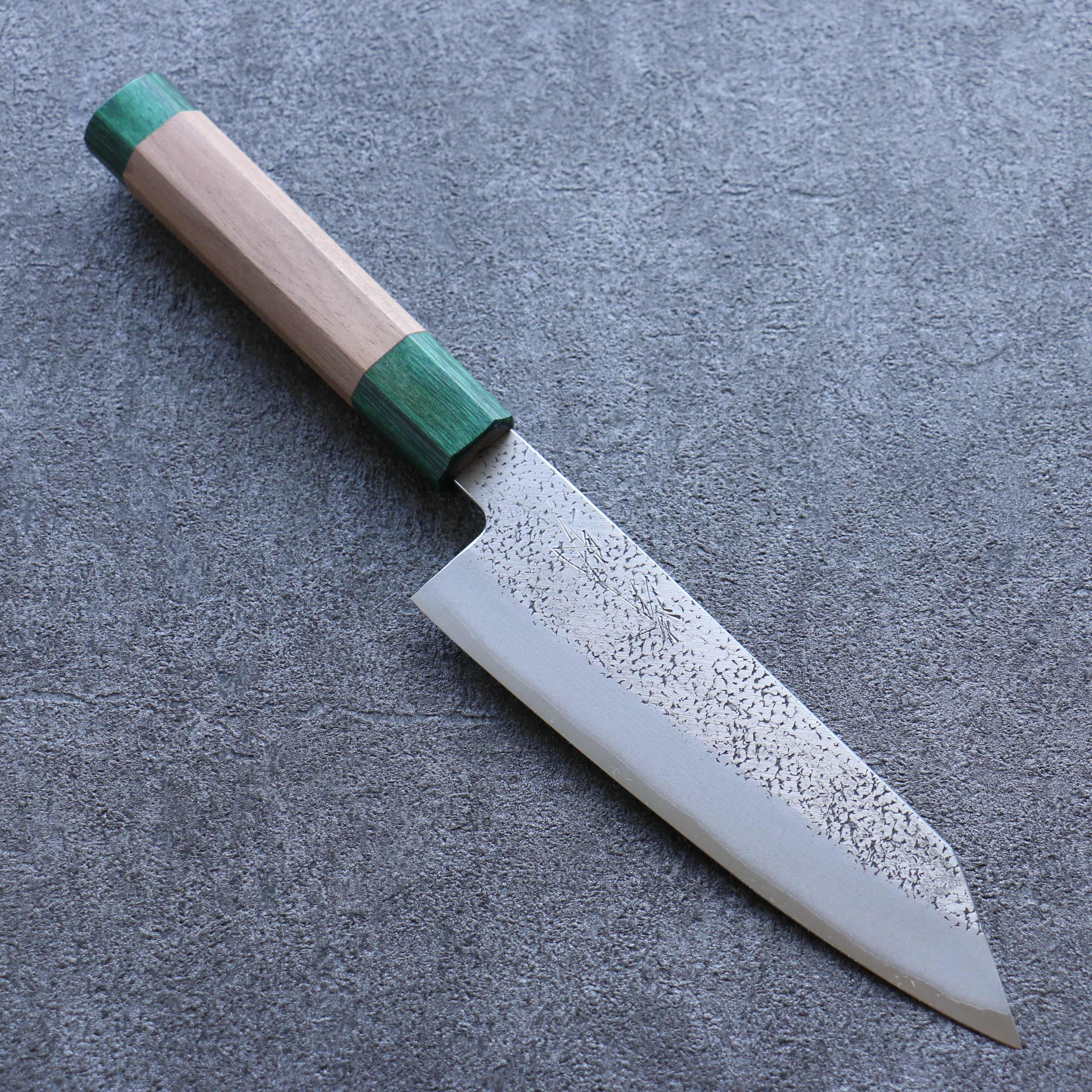 Premium Seisuke Blue Super Hammered Bunka Knife 165mm - Walnut Handle with Double Green Pakka Wood - Japanese Kitchen Knife for Slicing, Dicing & Precision Cooking