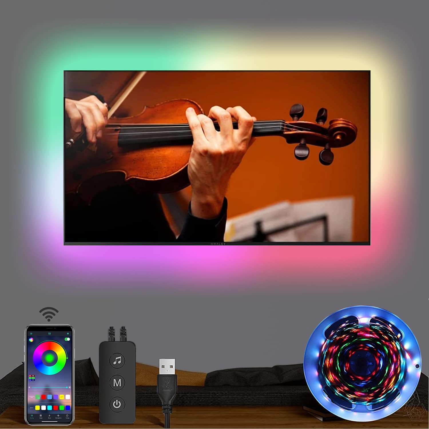 13.2ft Smart LED TV Backlight Strip with Music Sync - App Controlled RGB Lighting for 35-65 Inch TVs, USB Powered for PC, Desk & Bedroom (Upgraded Version) - Perfect for Home Theater, Gaming Setup & Ambient Lighting
