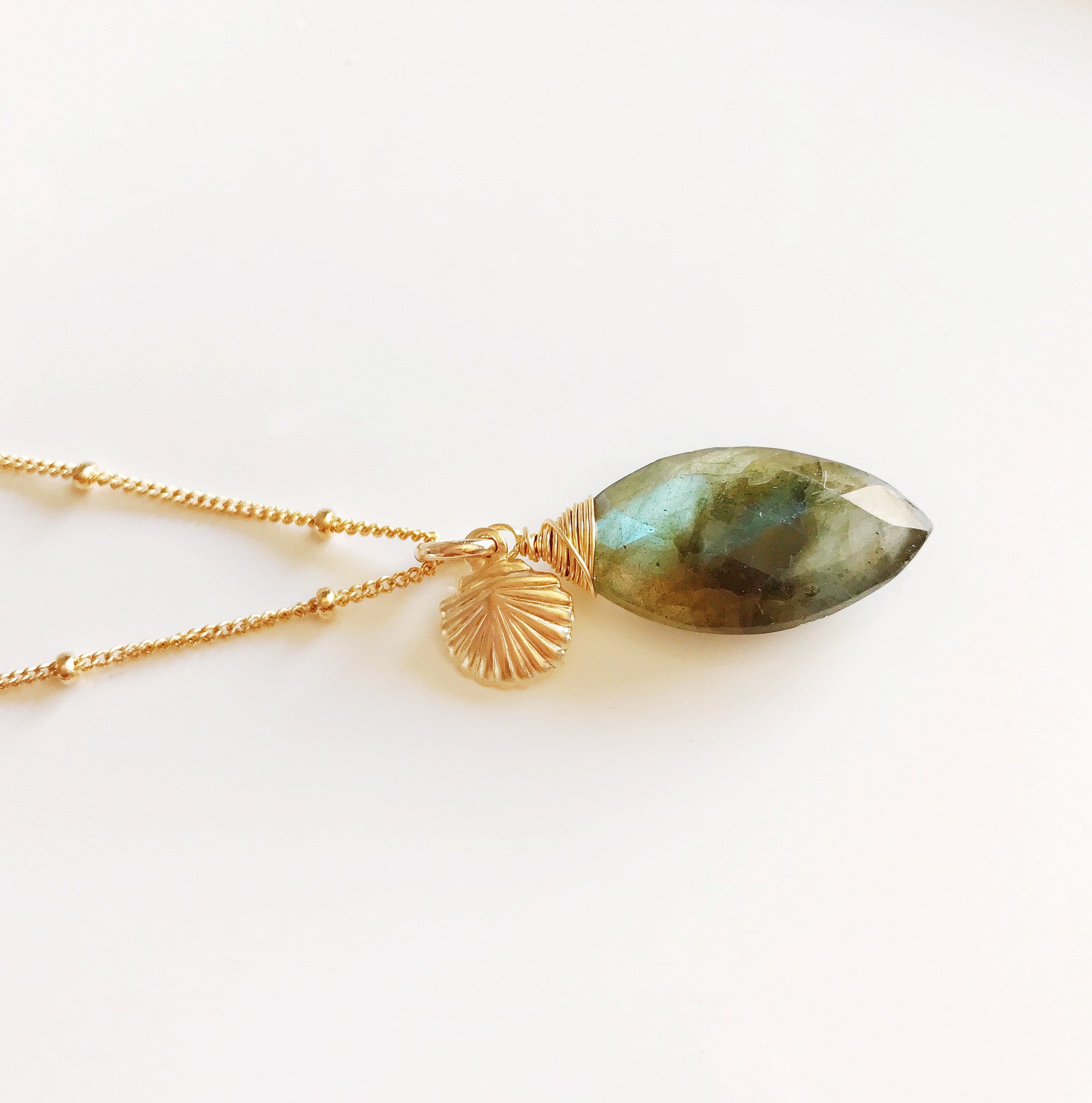 Keri Marquise Labradorite Necklace (N229) - Elegant Gemstone Jewelry for Women, Perfect for Parties & Special Occasions