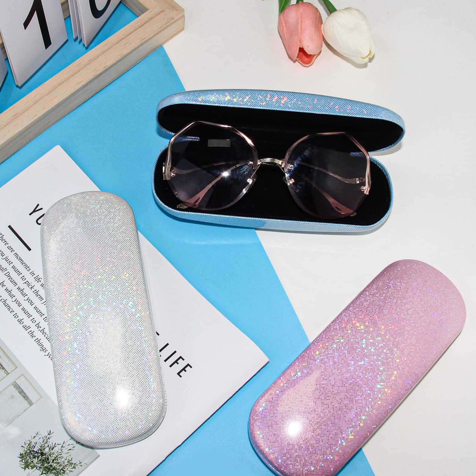 3 Piece Hard Shell Glasses Case Set - Durable Protective Eyeglass Holder with Microfiber Cleaning Cloth for Women & Men | Travel, Office & Home Use for Reading Glasses, Sunglasses & Prescription Eyeglasses