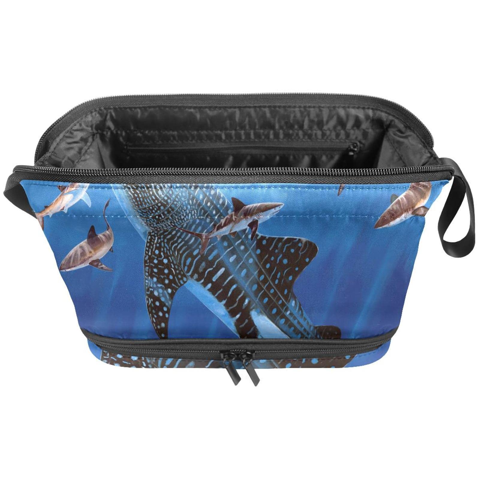 Large Travel Cosmetic Bag for Women - Waterproof Makeup Organizer with Ocean Shark Design, Perfect Toiletry Bag for Vacation, Gym & Daily Use