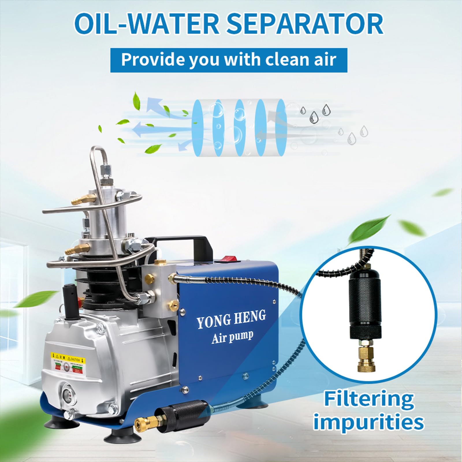YONG HENG 4500Psi/30Mpa High Pressure Air Compressor Pump with LCD Display, Auto-Stop & Built-in Water-Oil Separator - PCP Air Rifle Filling for Hunting, Shooting & Paintball (Portable Airgun Accessory)