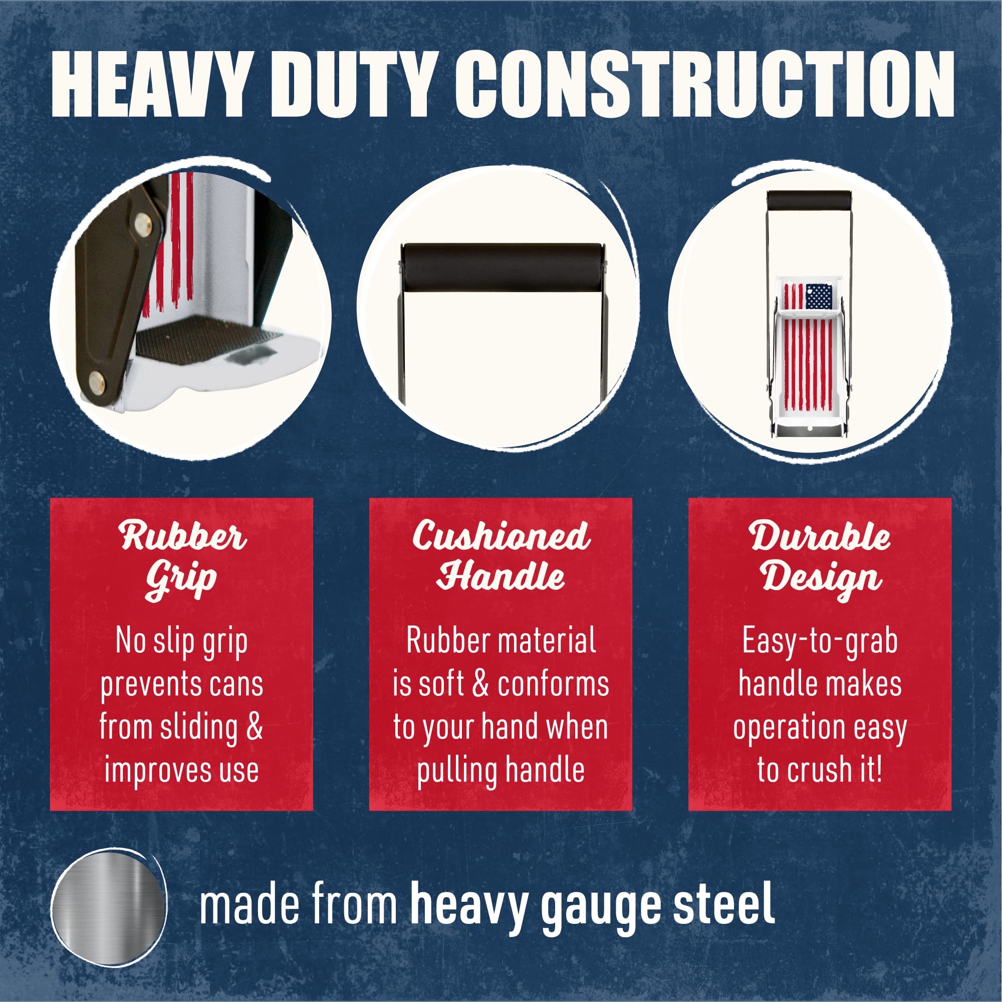 McKay 12 Oz. Heavy Duty Metal Can Crusher - Wall Mounted Aluminum Can Smasher for Recycling Soda, Beer & Seltzer Cans - Space Saving Home Gadget with American Flag Design (Perfect for Kitchen, Garage & RV Use)